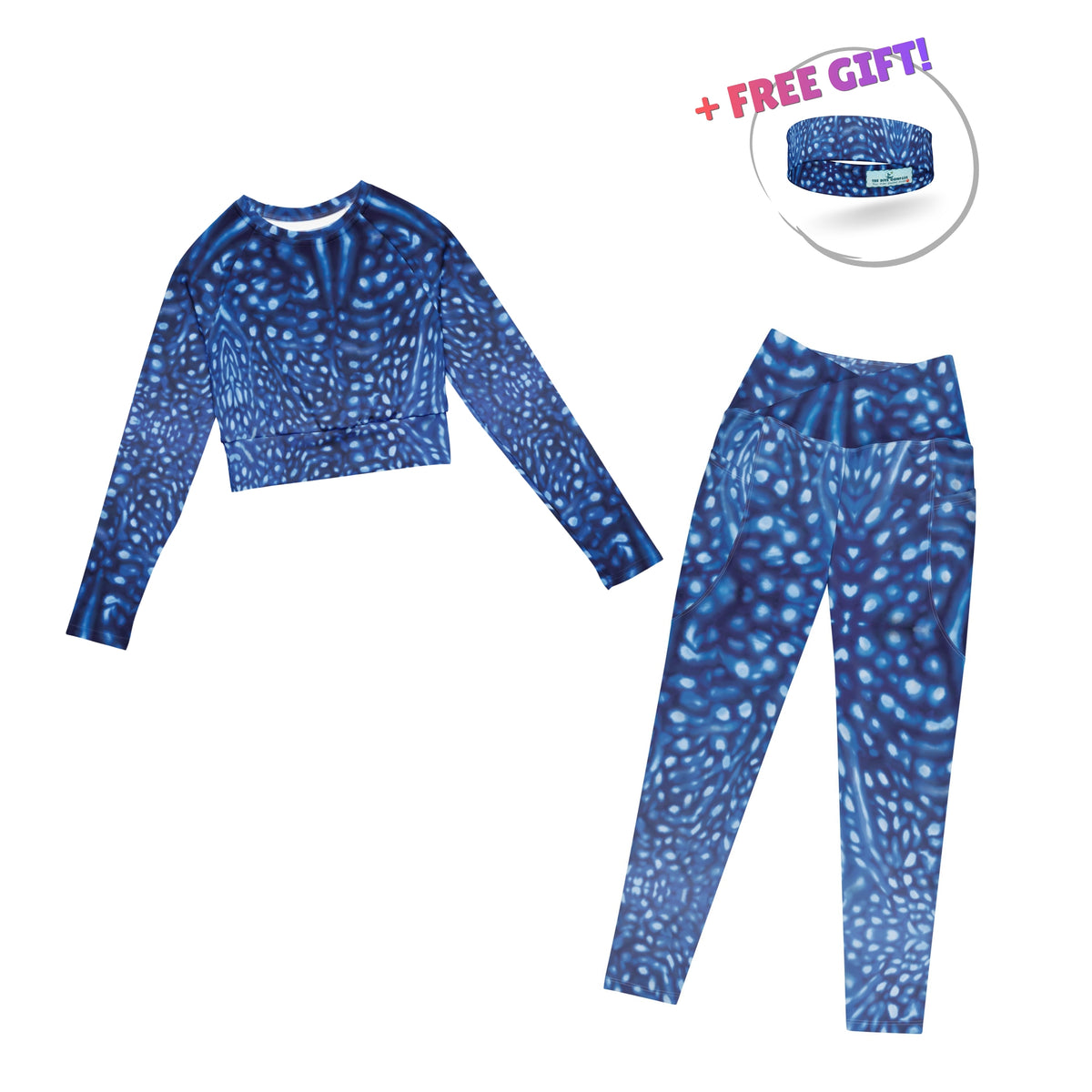 Dive Skins Set - Cropped Rashie + Scuba Leggings (with Pockets!) - Blue Whale Shark Constellation