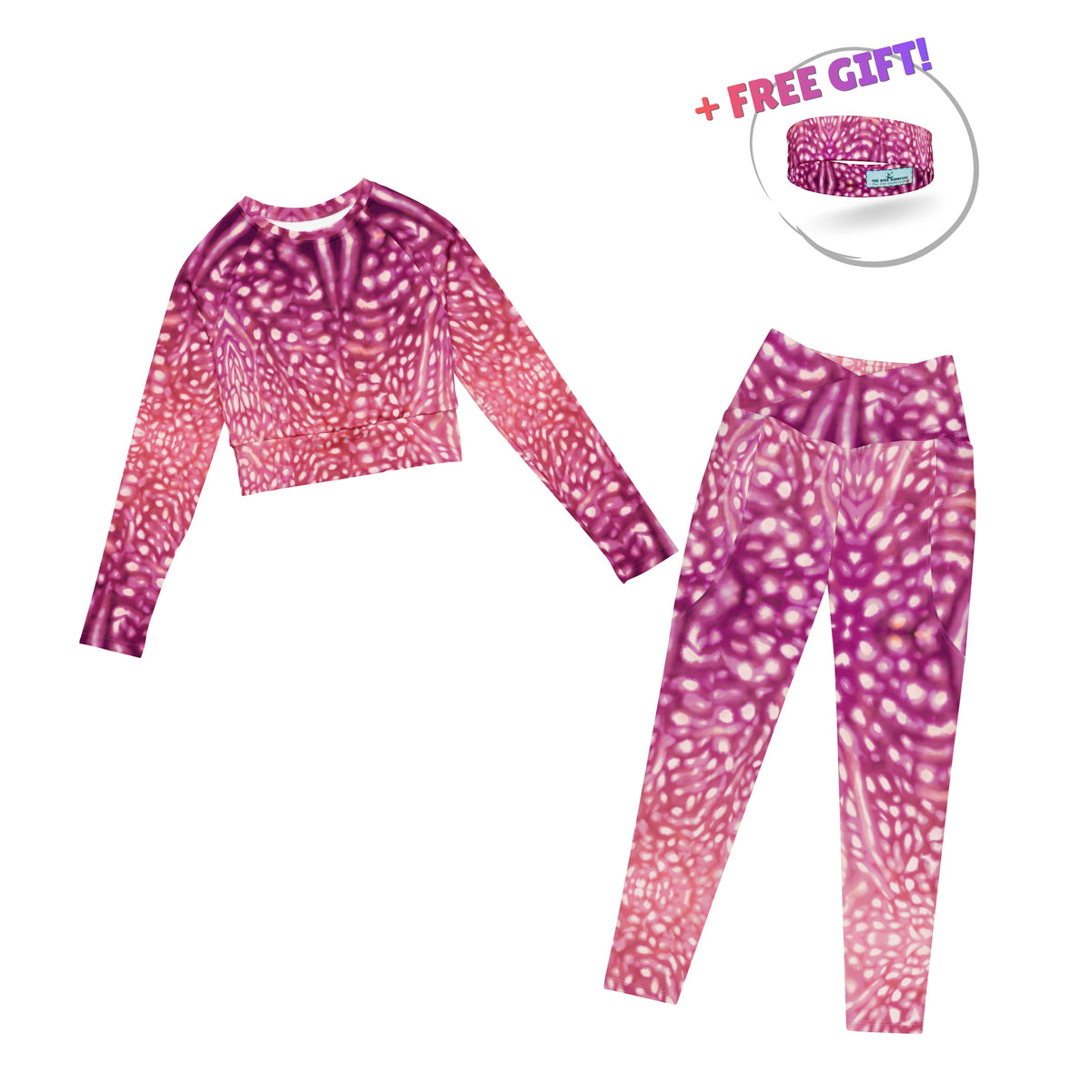 Dive Skins Set - Cropped Rashie + Scuba Leggings (with Pockets!) - Pink Whale Shark Constellation