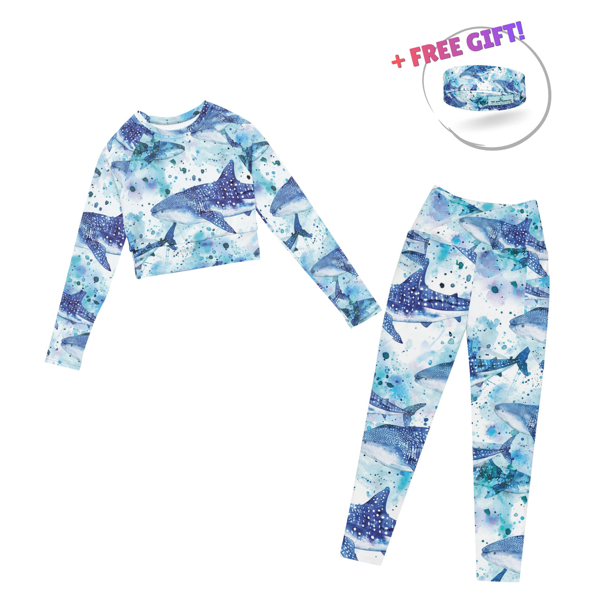 Dive Skins Set - Cropped Rashie + Scuba Leggings (with Pockets!) - Whimsical Whale Shark