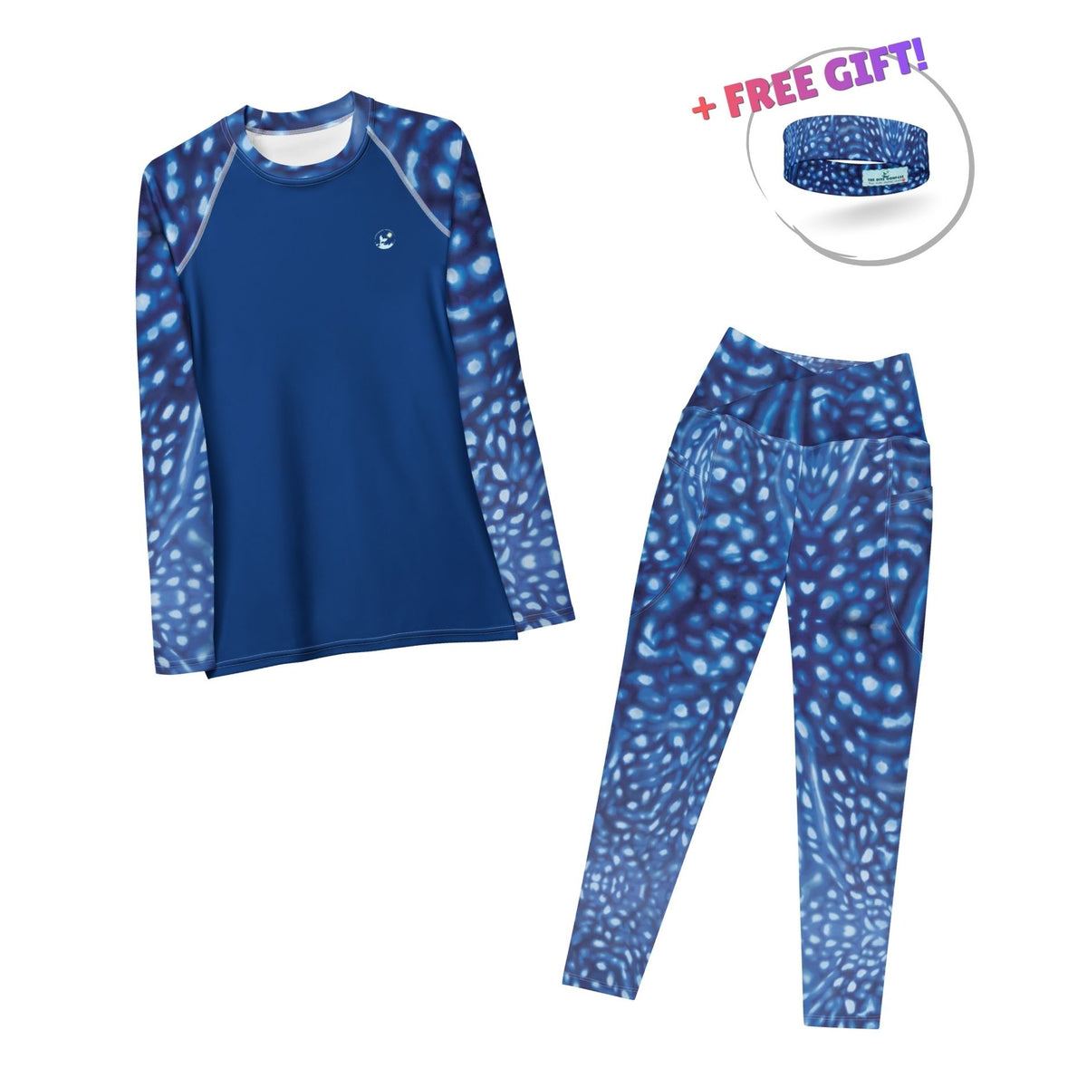 Dive Skins Set - Rash Guard + Scuba Leggings (with Pockets!) - Blue Whale Shark Constellation