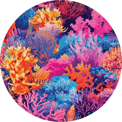 Colorful coral reef design on a circular background