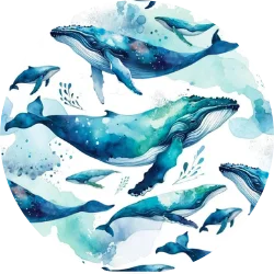 Humpback Dreams Swimwear Print by The Dive Compass, blue and white humpback whale swimsuits