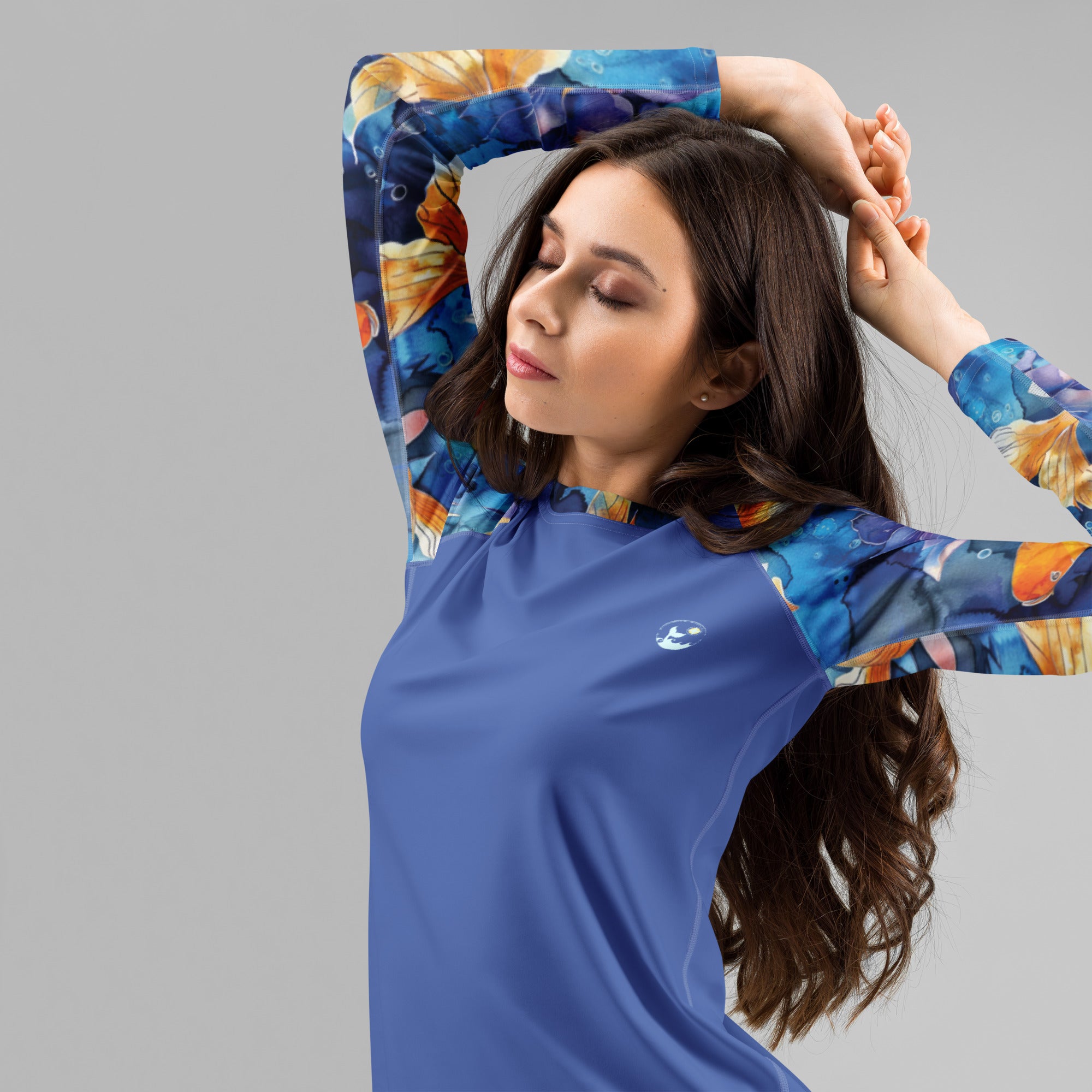 Jasmine Koi Women's Rash Guard for scuba divers. UV Rash Guard with Full Sun Protection UPF 50+. Dive Skin and Sun Shirt. 