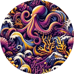 Colorful octopus design on a circular background