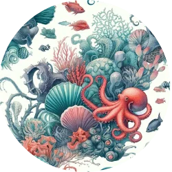 Octopus Reef swimwear print by The Dive Compass, Octopus swimsuit print for scuba divers and ocean lovers