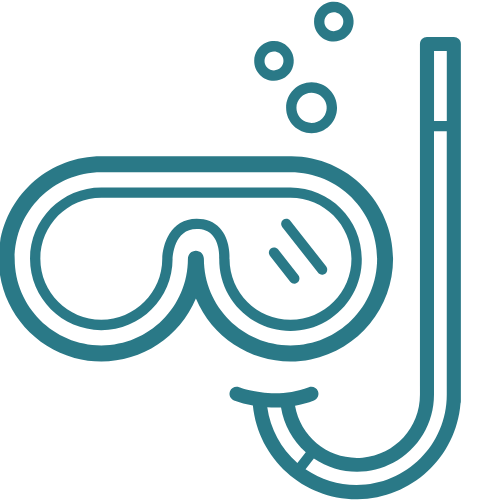 Teal icon of a diving mask and snorkel on a white background