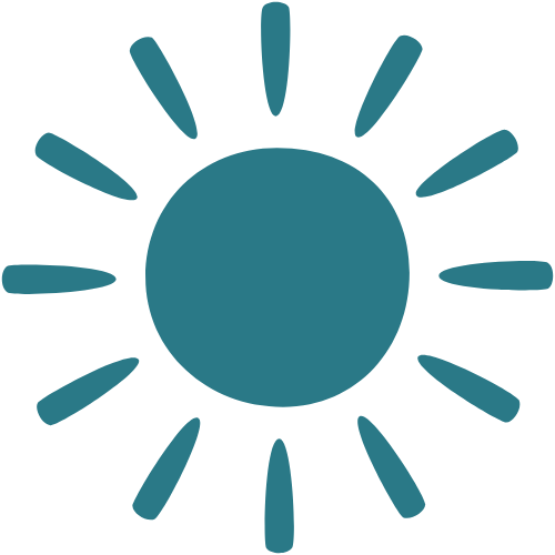 Teal sun icon on a white background