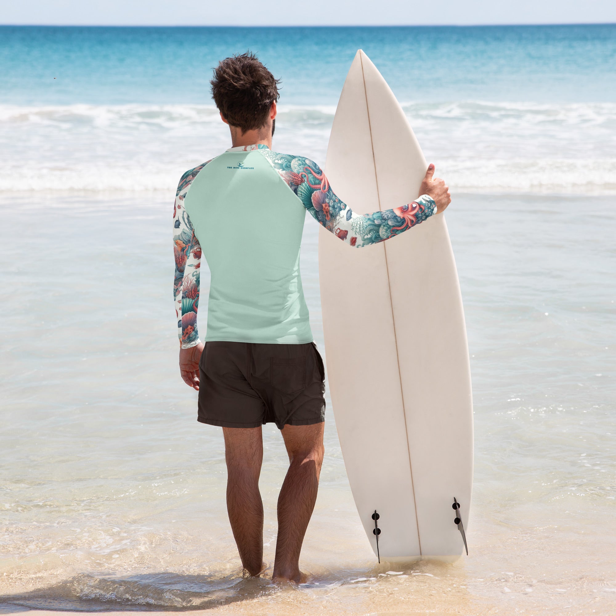 Octopus Reef Men's Rash Guard – back view – sustainable men's rash guard in soft recycled polyester for divers