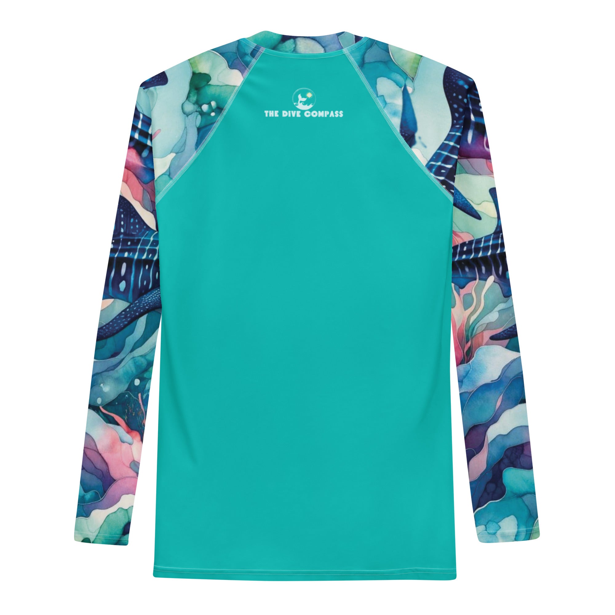 Electric Whale Shark Men's Rash Guard – back view – men's rash guard for snorkeling, freediving, and reef adventures
