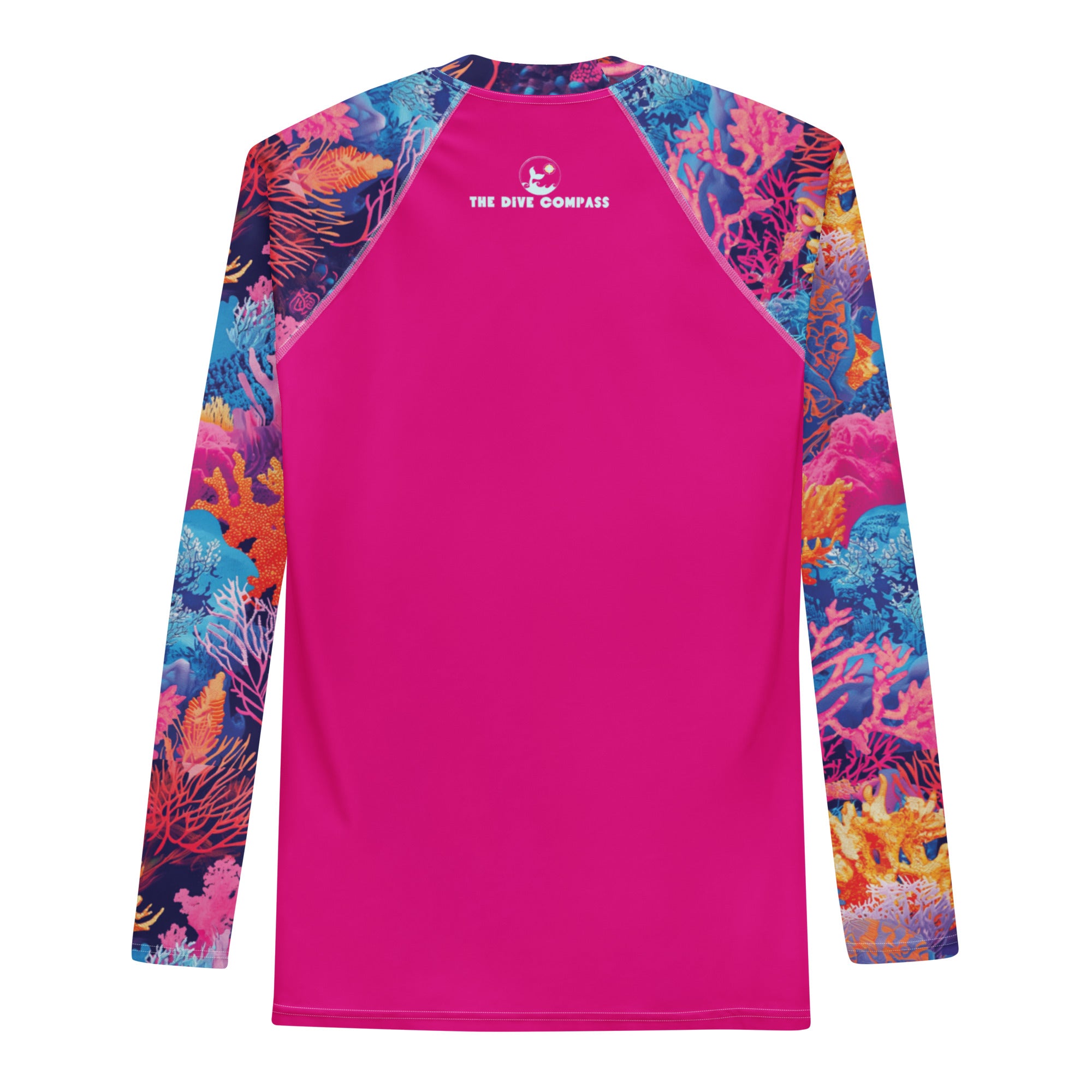 Fire Corals Men's Rash Guard – back view – sustainable men's rash guard in soft recycled polyester for divers