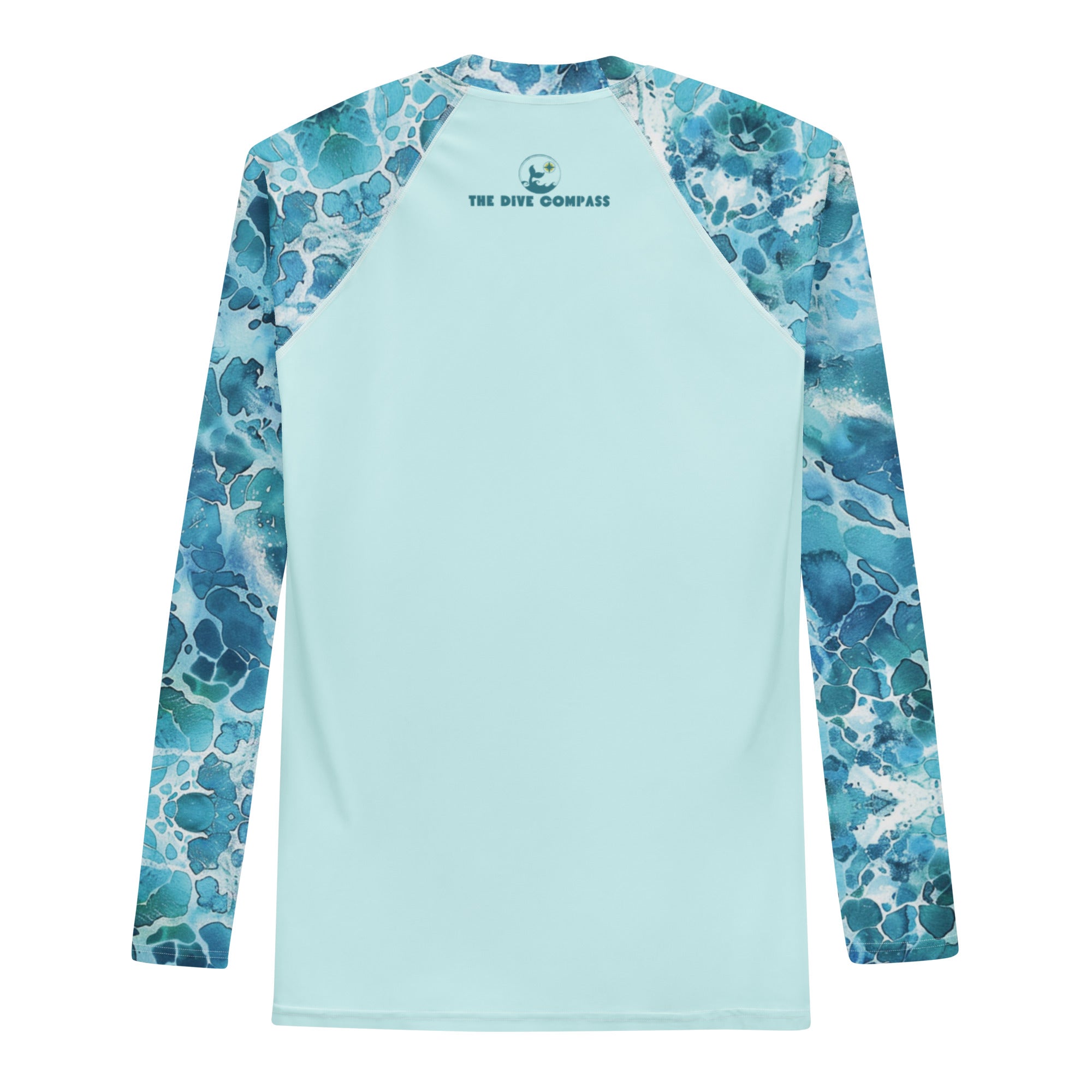 Ocean Serenity Men's Rash Guard – back view – men's rash guard for snorkeling, freediving, and reef adventures