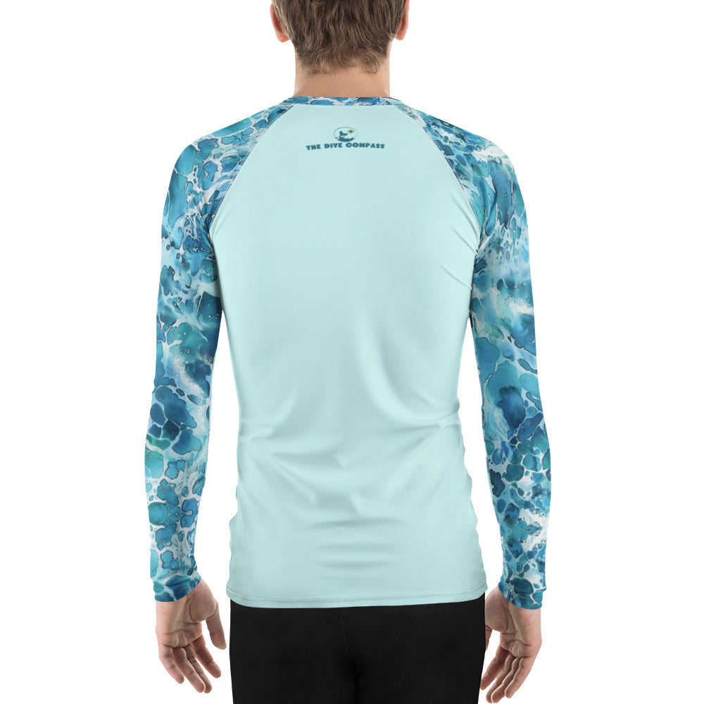 Ocean Serenity Men's Rash Guard – back view – recycled men's rash guard for scuba diving and warm water snorkeling