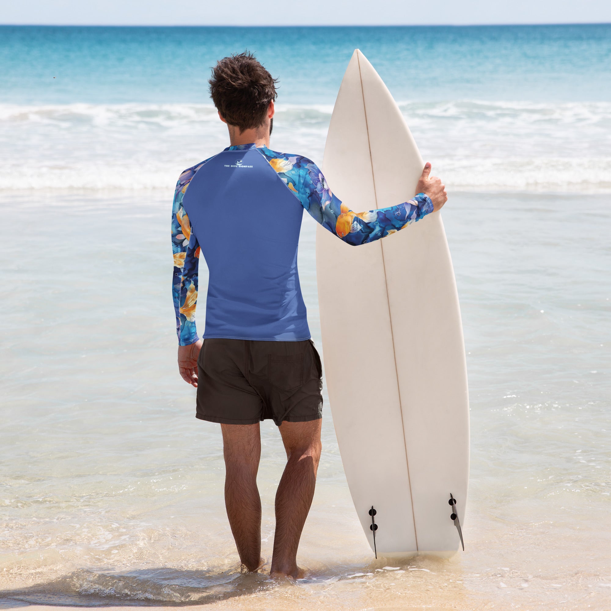 Jasmine Koi Men's Rash Guard – back view – men's rash guard for snorkeling, freediving, and reef adventures