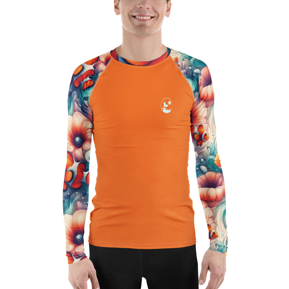 Clownfish Gardens Men's Rash Guard – front view – men's rash guard with UPF 50+ sun protection for scuba diving