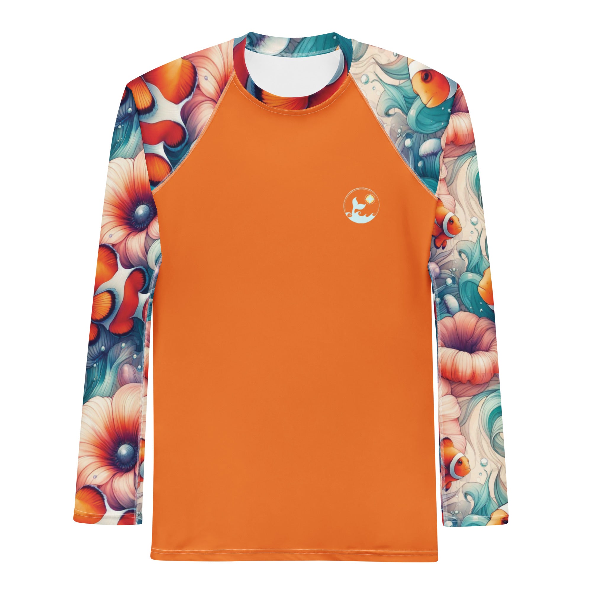 Clownfish Gardens Men's Rash Guard – front view – long sleeve scuba diving rash guard for men in warm tropical waters