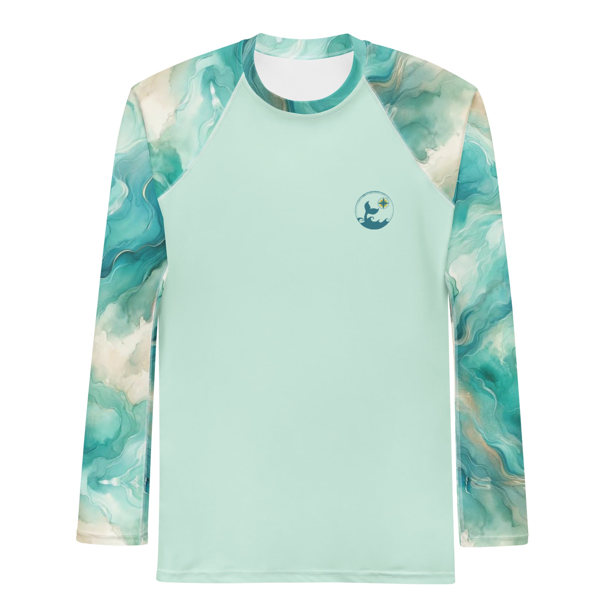 Turquoise Seas Men's Rash Guard – front view – long sleeve scuba diving rash guard for men in warm tropical waters