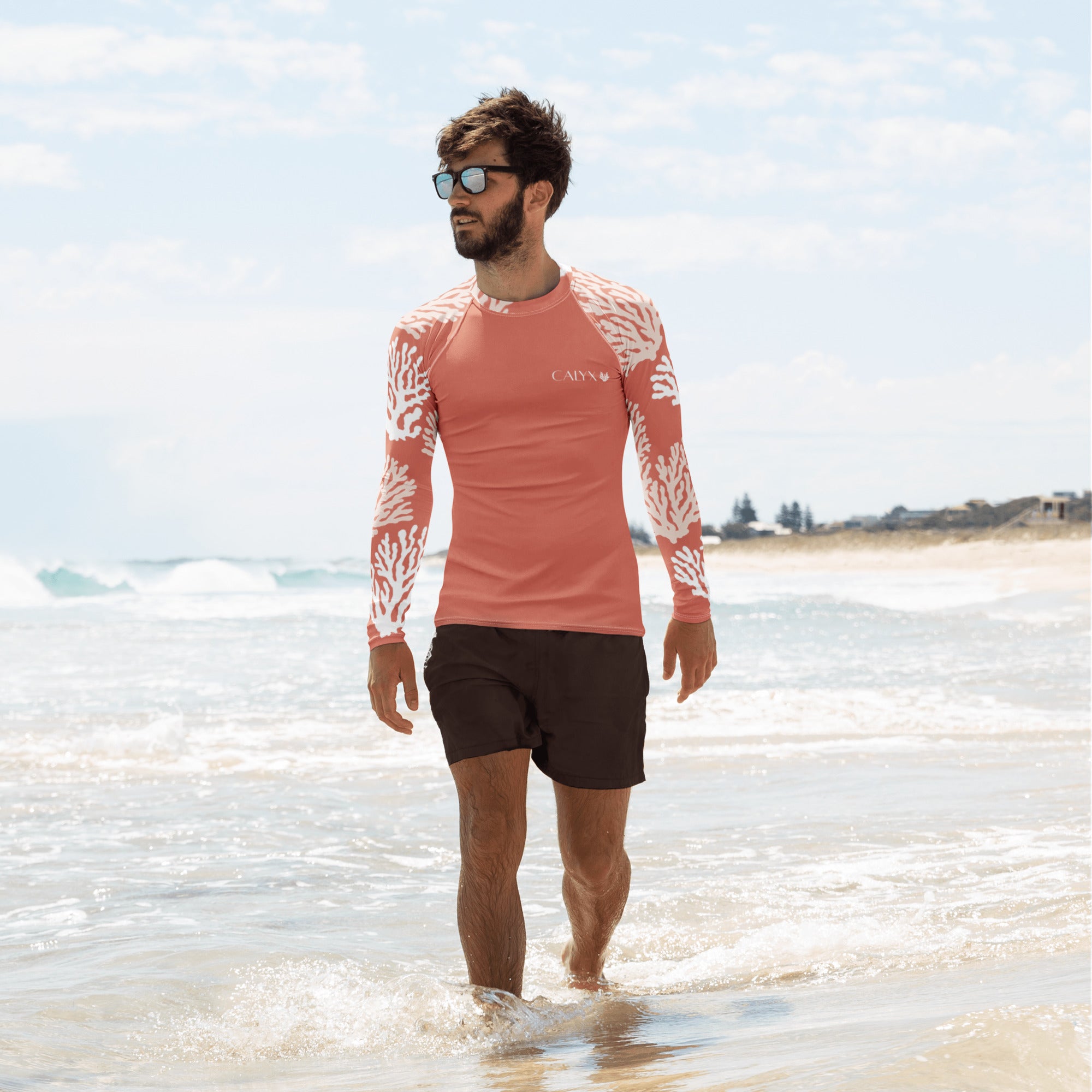 CALYX Roots Men's Rash Guard – front view – long sleeve scuba diving rash guard for men in warm tropical waters