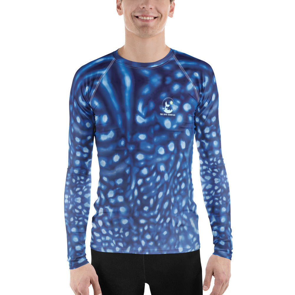 Whale Shark Constellation Men's Rash Guard – front view – recycled men's rashie made for ocean lovers and conservation-minded divers