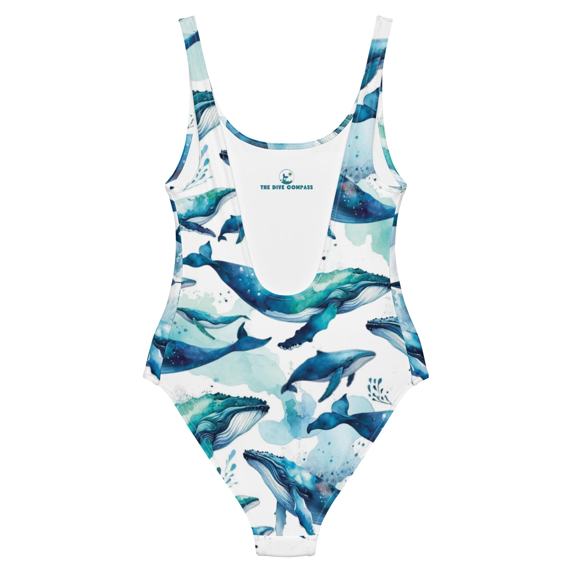 Humpback Dreams One-Piece Swimsuit – back view – sustainable one piece swimsuit in recycled polyester for divers