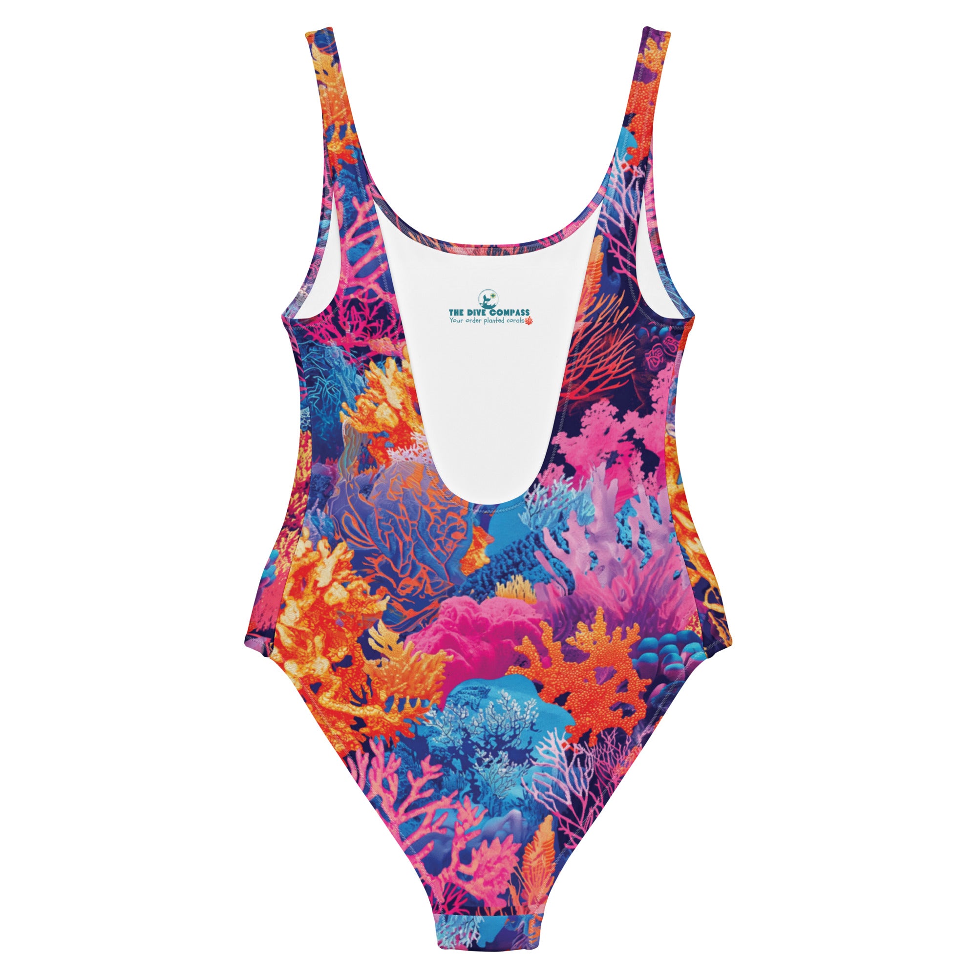 Fire Corals One-Piece Swimsuit – back view – one piece swimsuit for scuba diving, snorkeling, and tropical ocean days