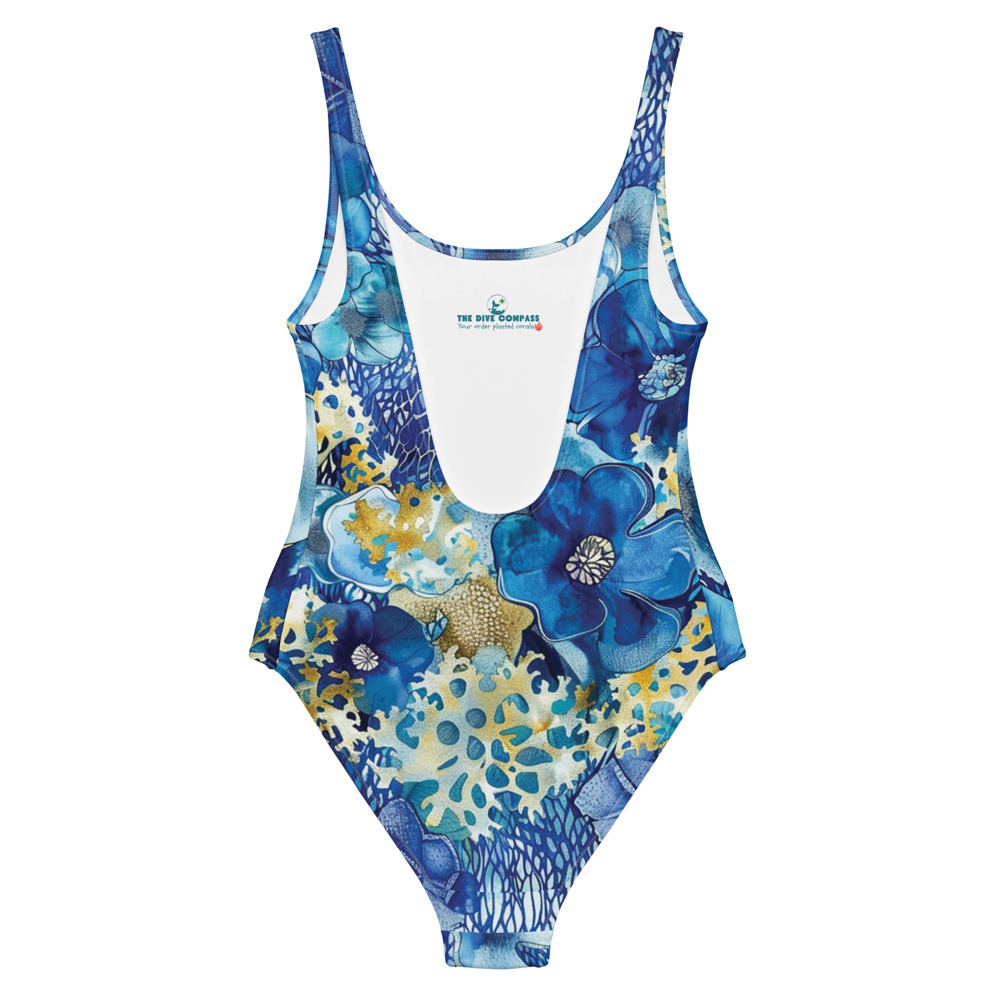 Coral Blossoms One-Piece Swimsuit – back view – sustainable one piece swimsuit in recycled polyester for divers