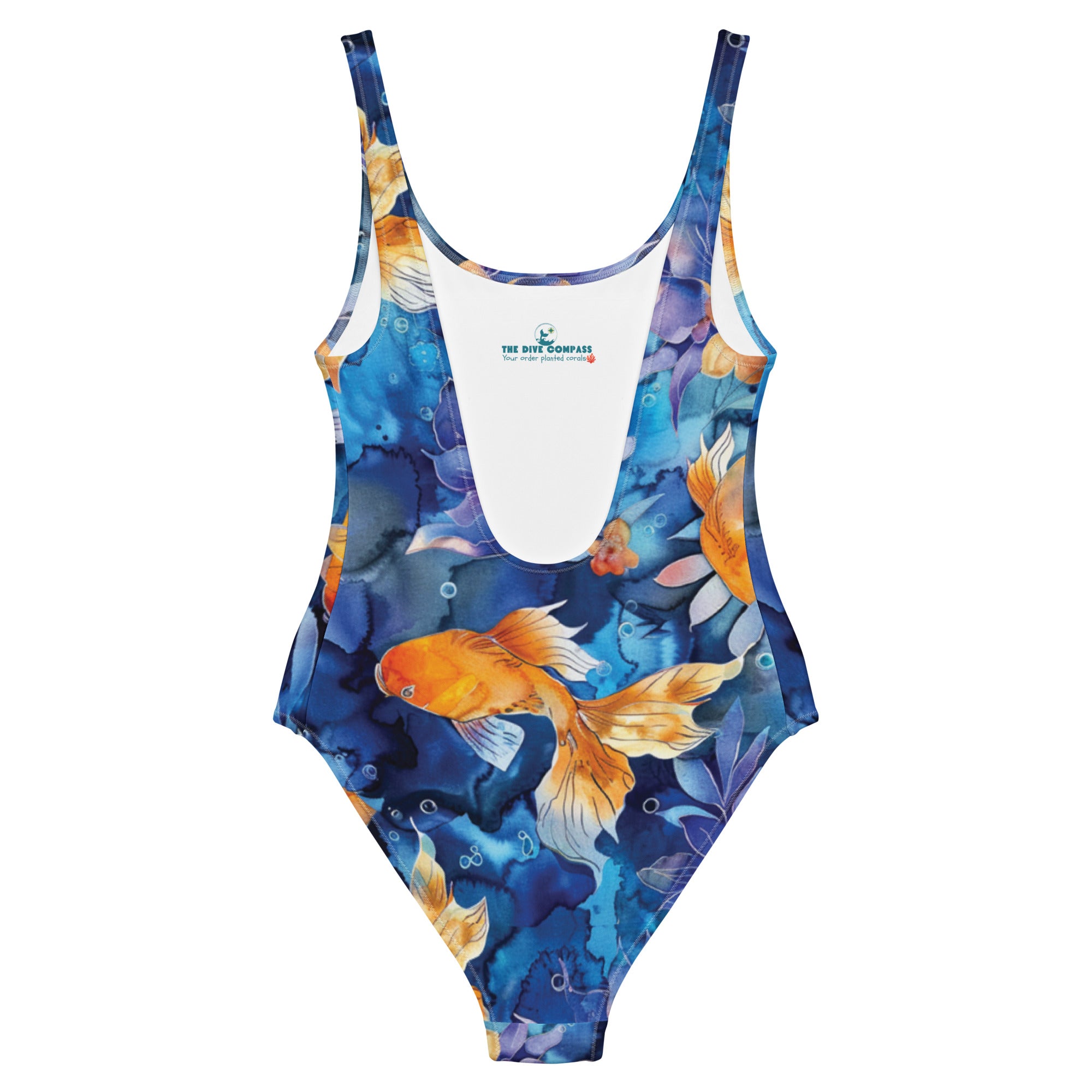 Jasmine Koi One-Piece Swimsuit – back view – sustainable one piece swimsuit in recycled polyester for divers