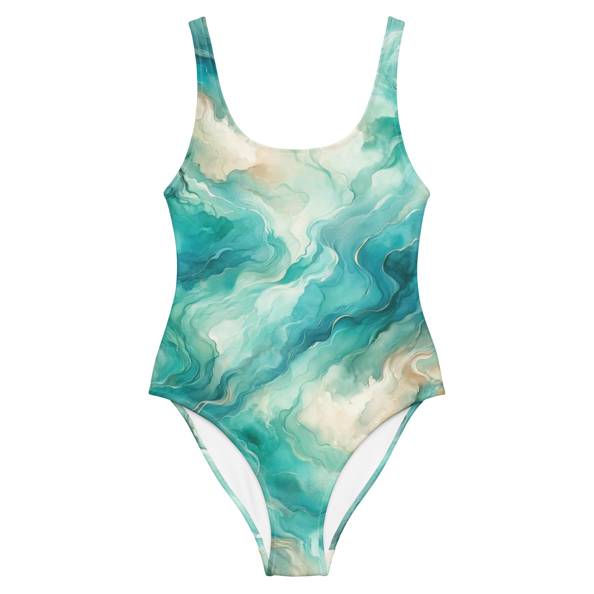 Turquoise Seas One-Piece Swimsuit – front view – diving one piece swimsuit for warm water scuba and reef snorkeling