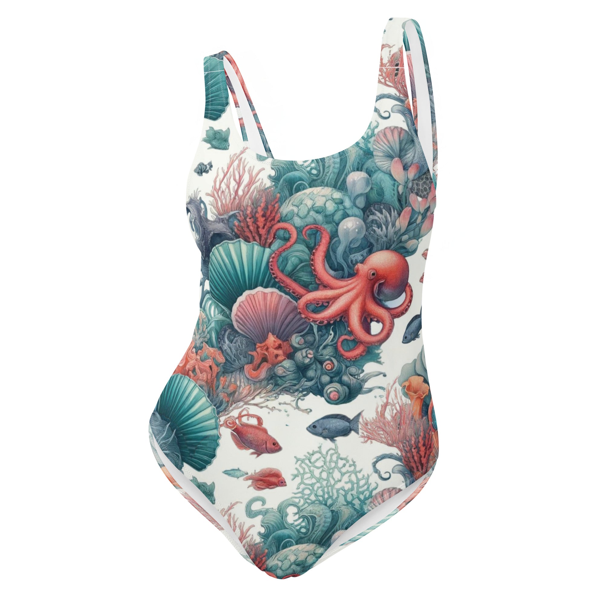 Octopus Reef One-Piece Swimsuit – front view – diving one piece swimsuit for warm water scuba and reef snorkeling