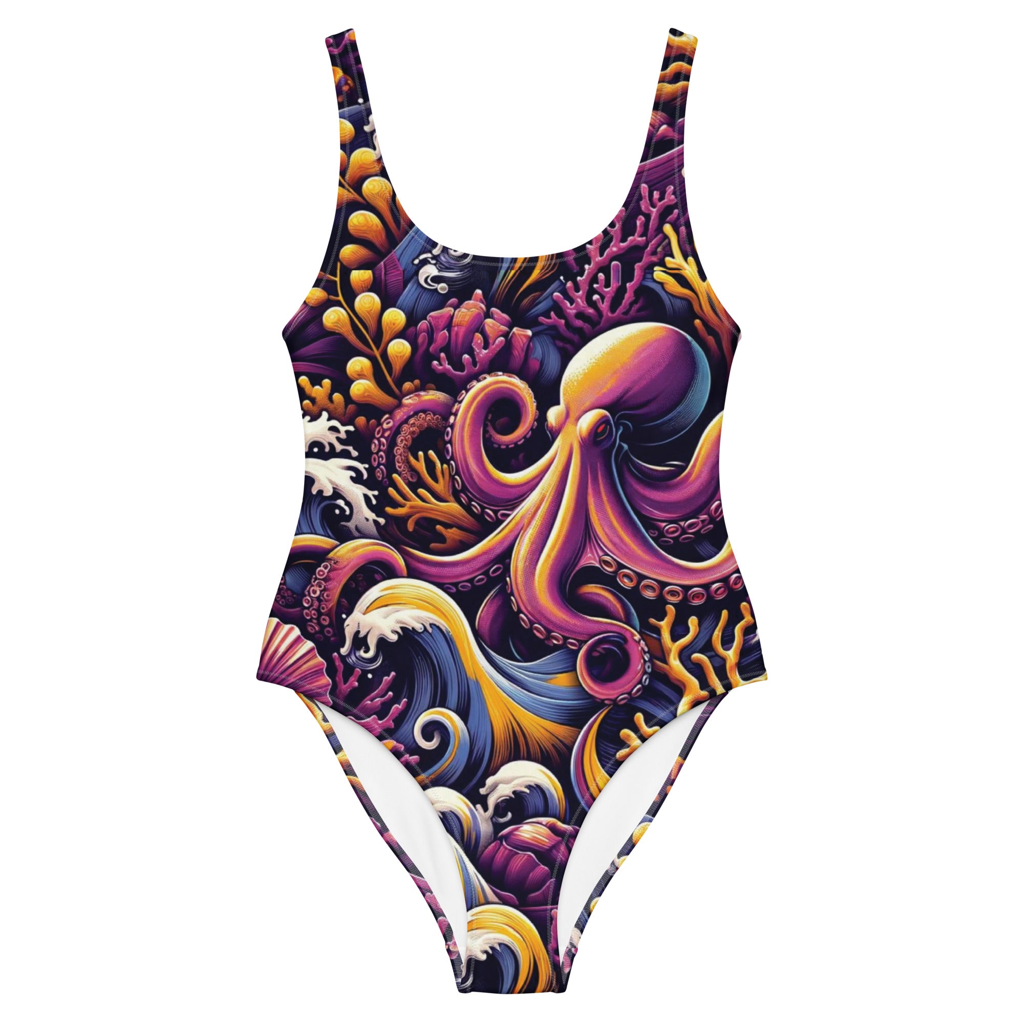 Octopus Ink One-Piece Swimsuit – front view – sustainable one piece swimsuit in recycled polyester for divers