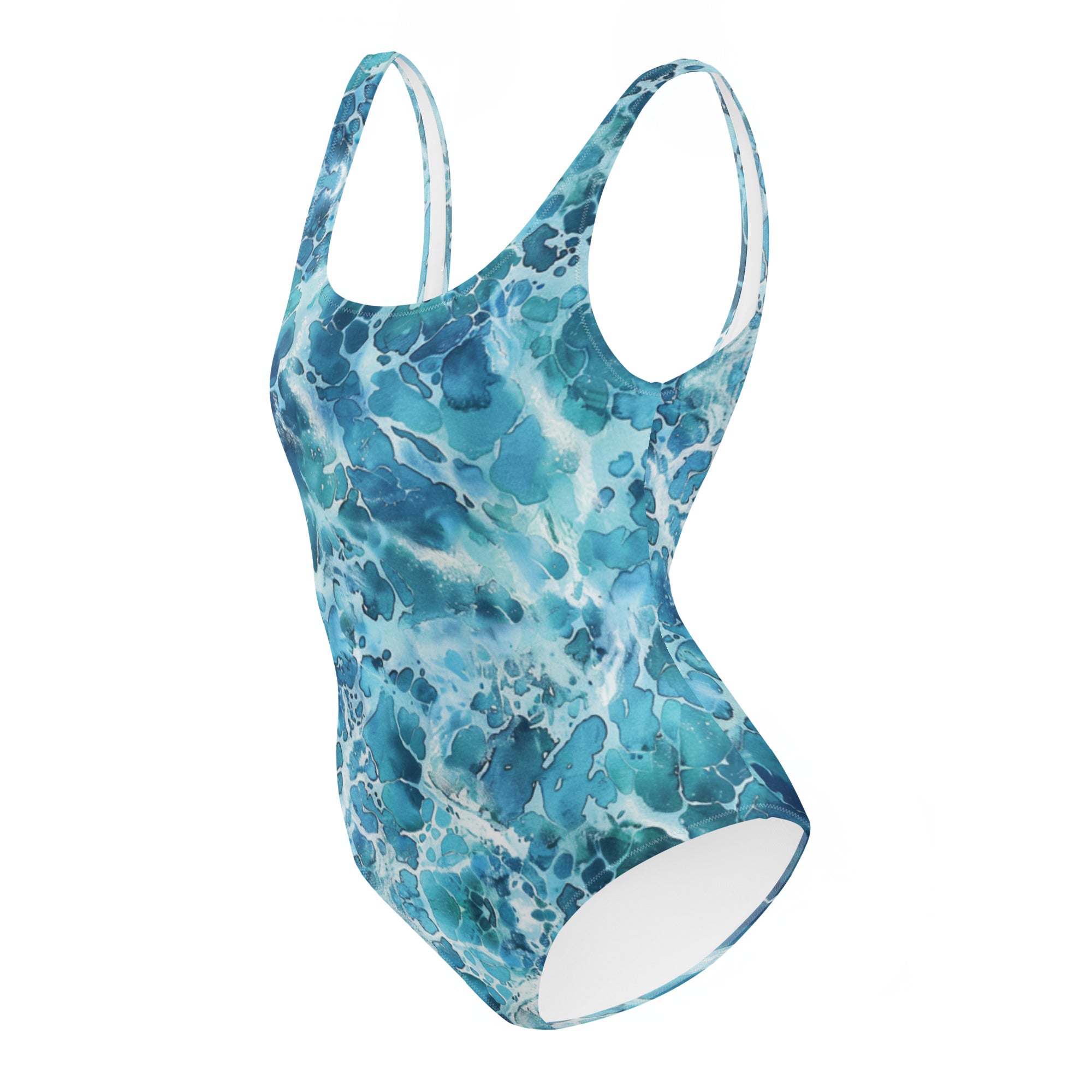 Ocean Serenity One-Piece Swimsuit – left side view – scuba swimsuit one piece in soft recycled polyester for ocean lovers