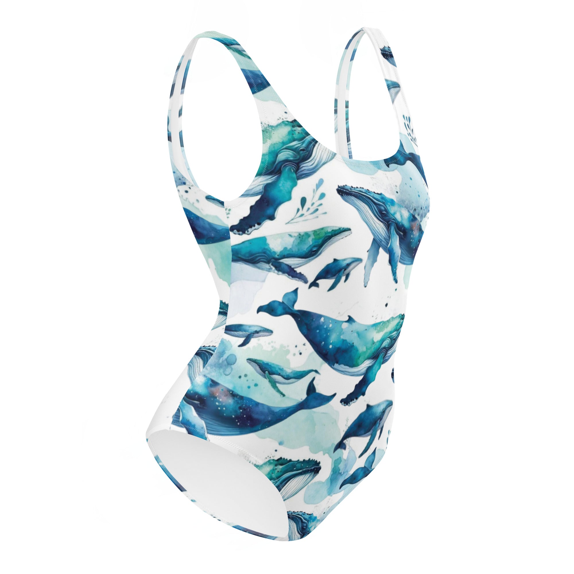 Humpback Dreams One-Piece Swimsuit – right side view – diving one piece swimsuit for warm water scuba and reef snorkeling