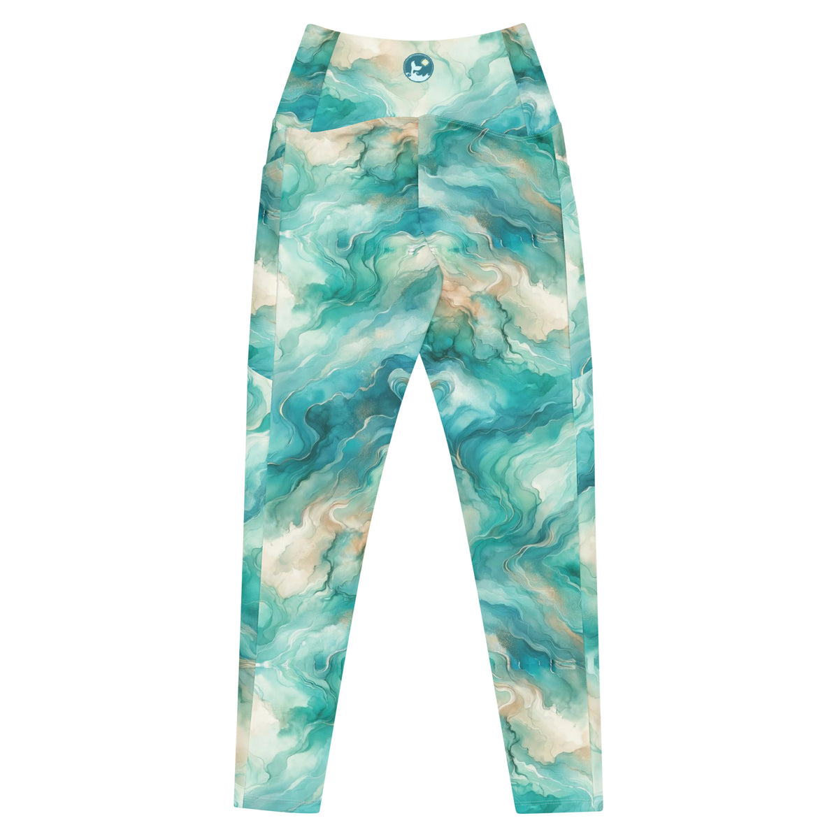 Turquoise Seas Scuba Leggings (with pockets!) – back view – scuba leggings for snorkeling, freediving, and warm water scuba diving