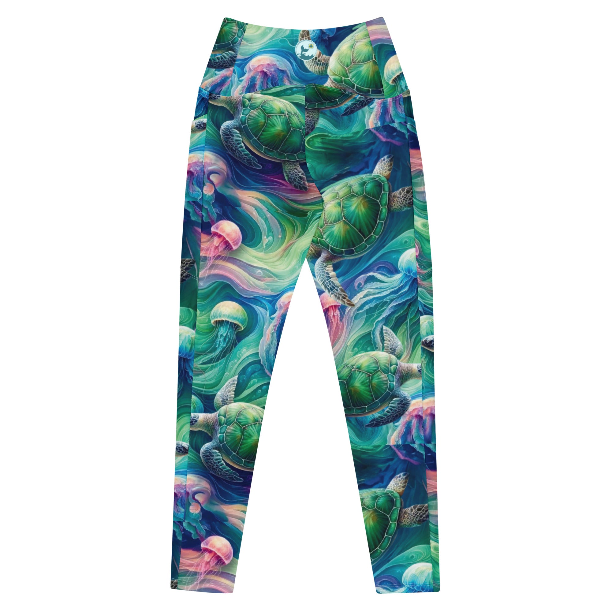 Psychedelic Turtle Scuba Leggings (with pockets!) – back view – scuba leggings for snorkeling, freediving, and warm water scuba diving