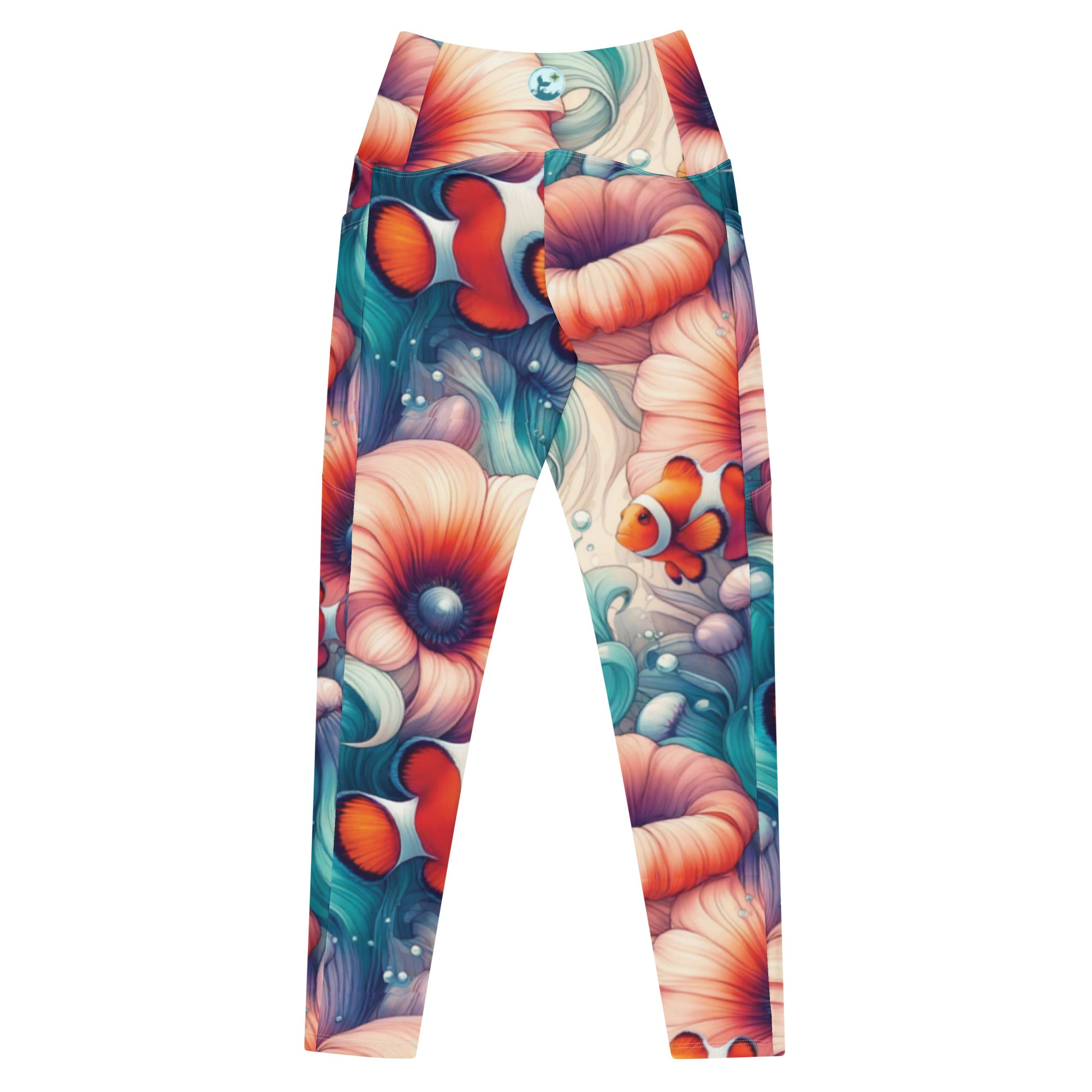 Clownfish Gardens Scuba Leggings (with pockets!) – back view – women's diving leggings made for ocean adventures and reef snorkeling