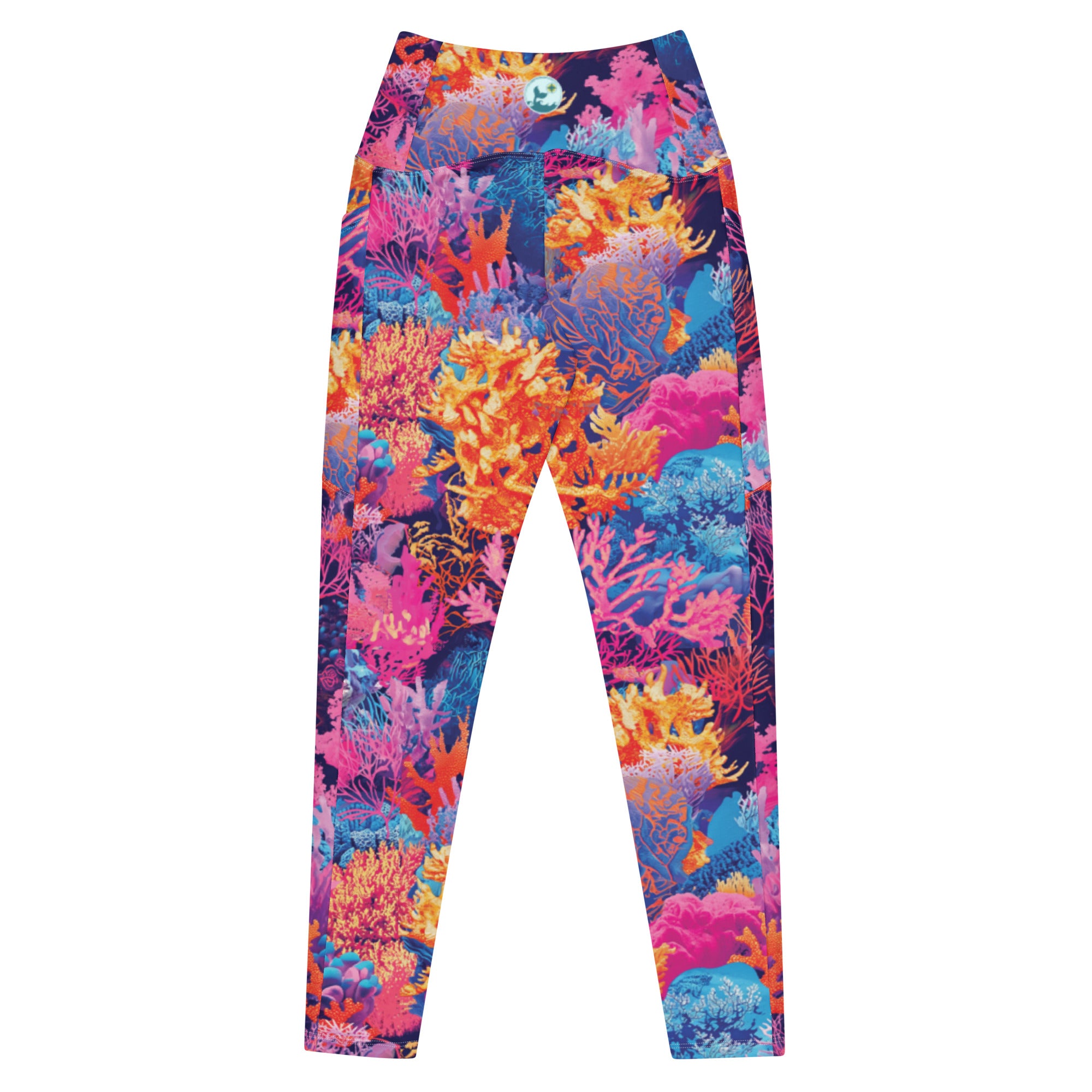 Fire Corals Scuba Leggings (with pockets!) – back view – scuba leggings for snorkeling, freediving, and warm water scuba diving