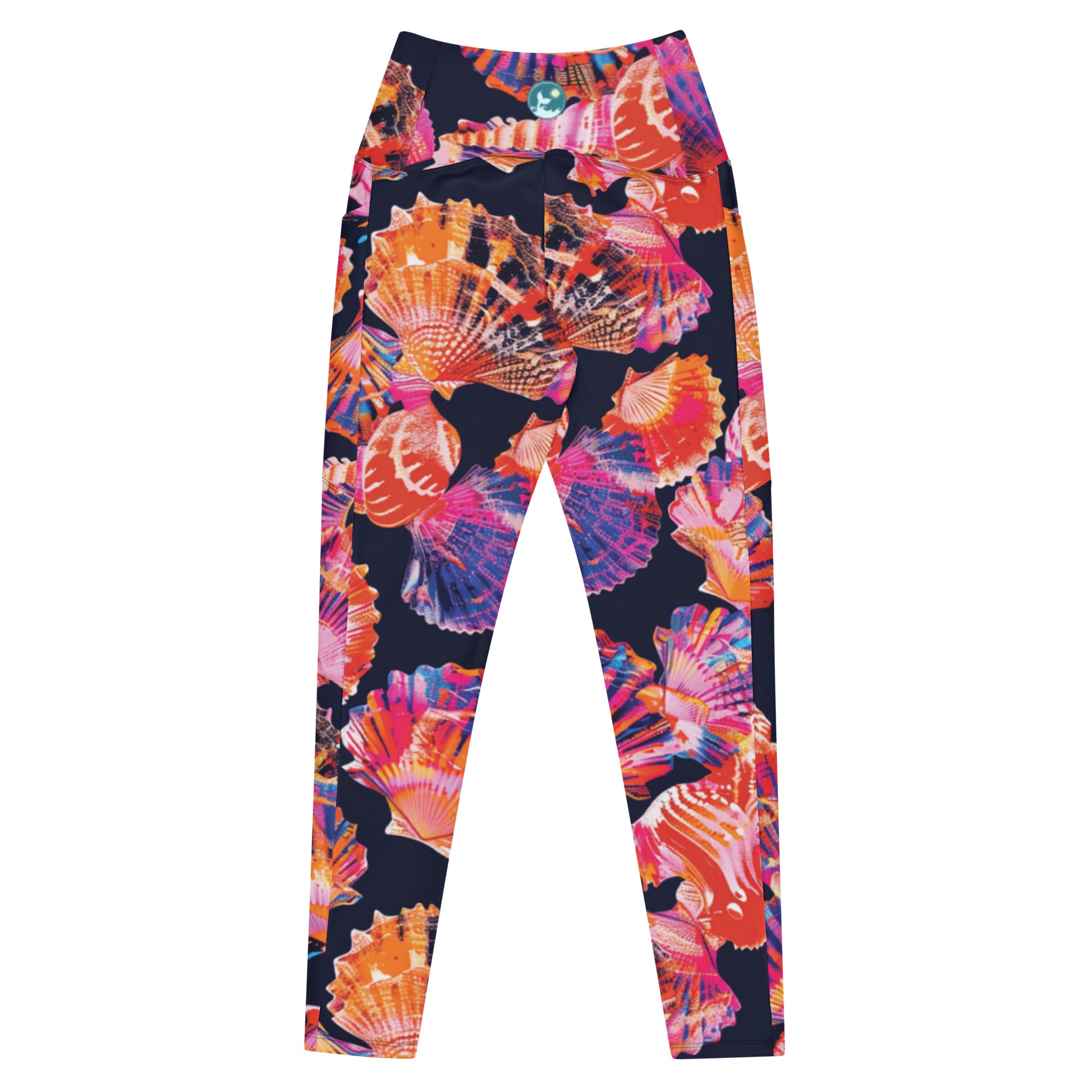 Neon Shells Scuba Leggings (with pockets!) – back view – scuba leggings for snorkeling, freediving, and warm water scuba diving