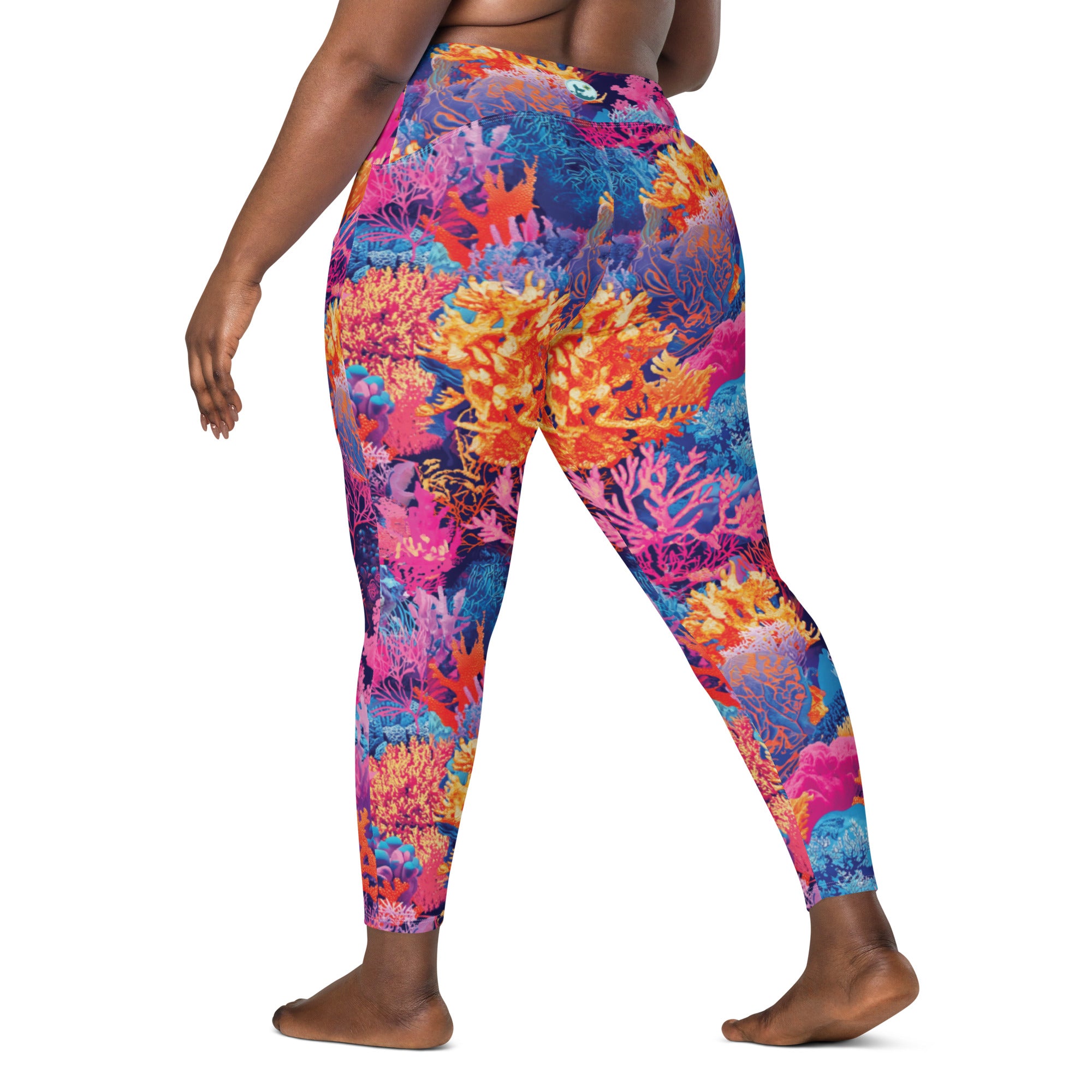 Fire Corals Scuba Leggings (with pockets!) – back view – women's diving leggings made for ocean adventures and reef snorkeling