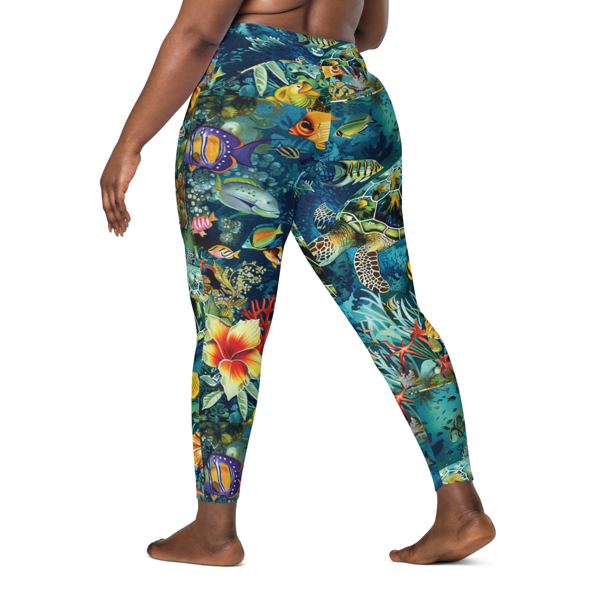 Maldives Scuba Leggings (with pockets!) – back view – sustainable scuba diving leggings in soft recycled polyester