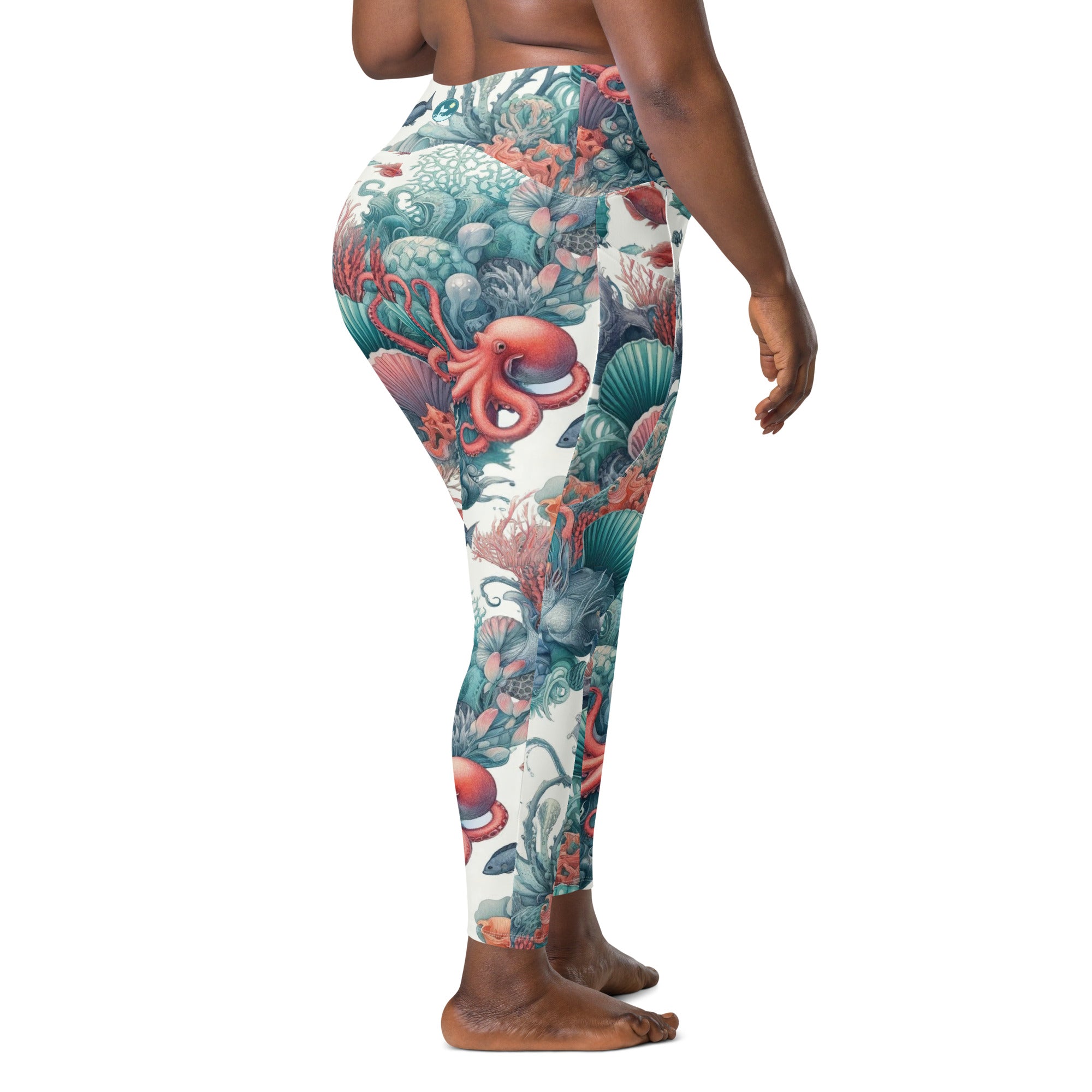 Octopus Reef Scuba Leggings (with pockets!) – back view – sustainable scuba diving leggings in soft recycled polyester
