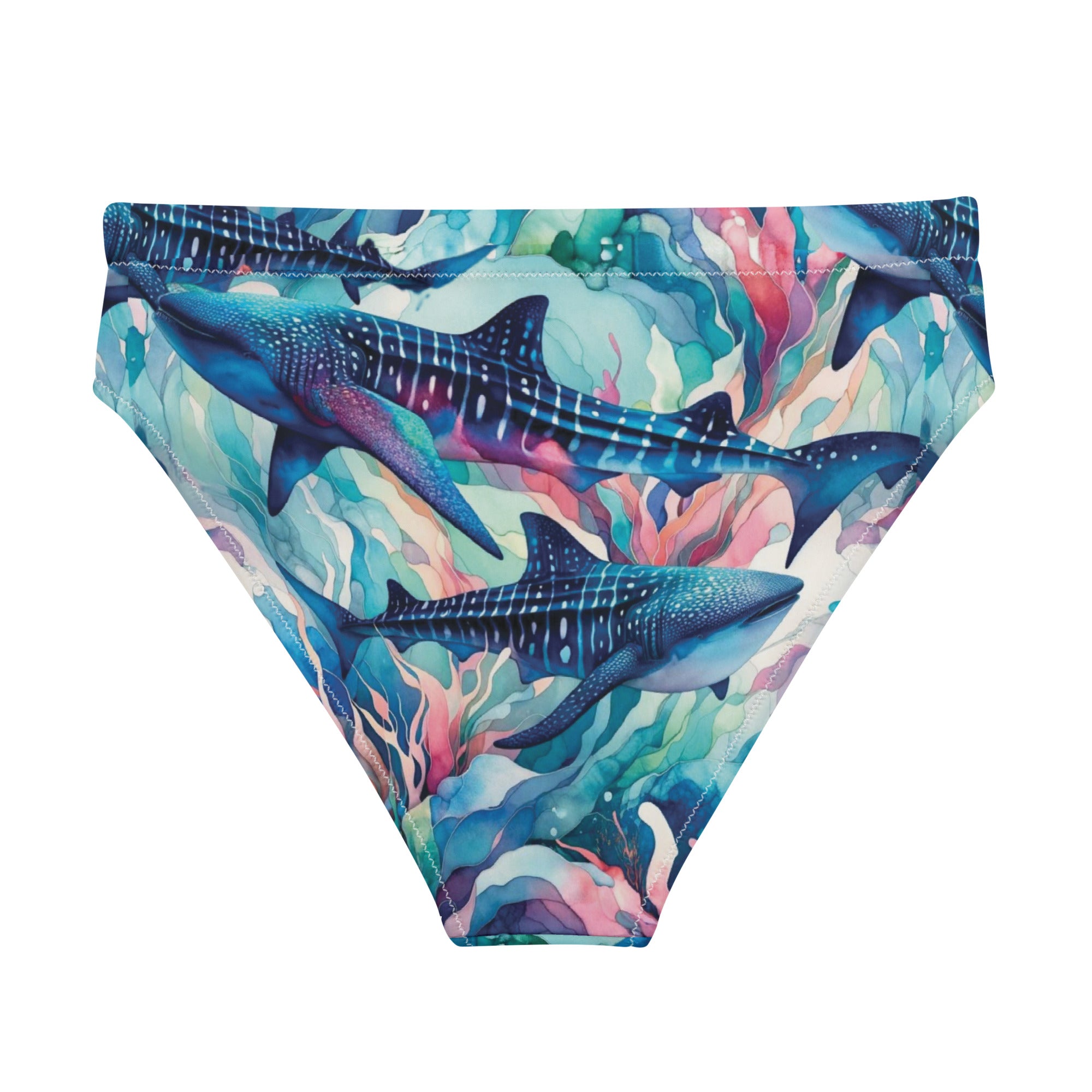 Electric Whale Shark Scuba Bikini Bottom - High Waisted – back view – sustainable scuba swimsuit in soft recycled polyester for ocean lovers
