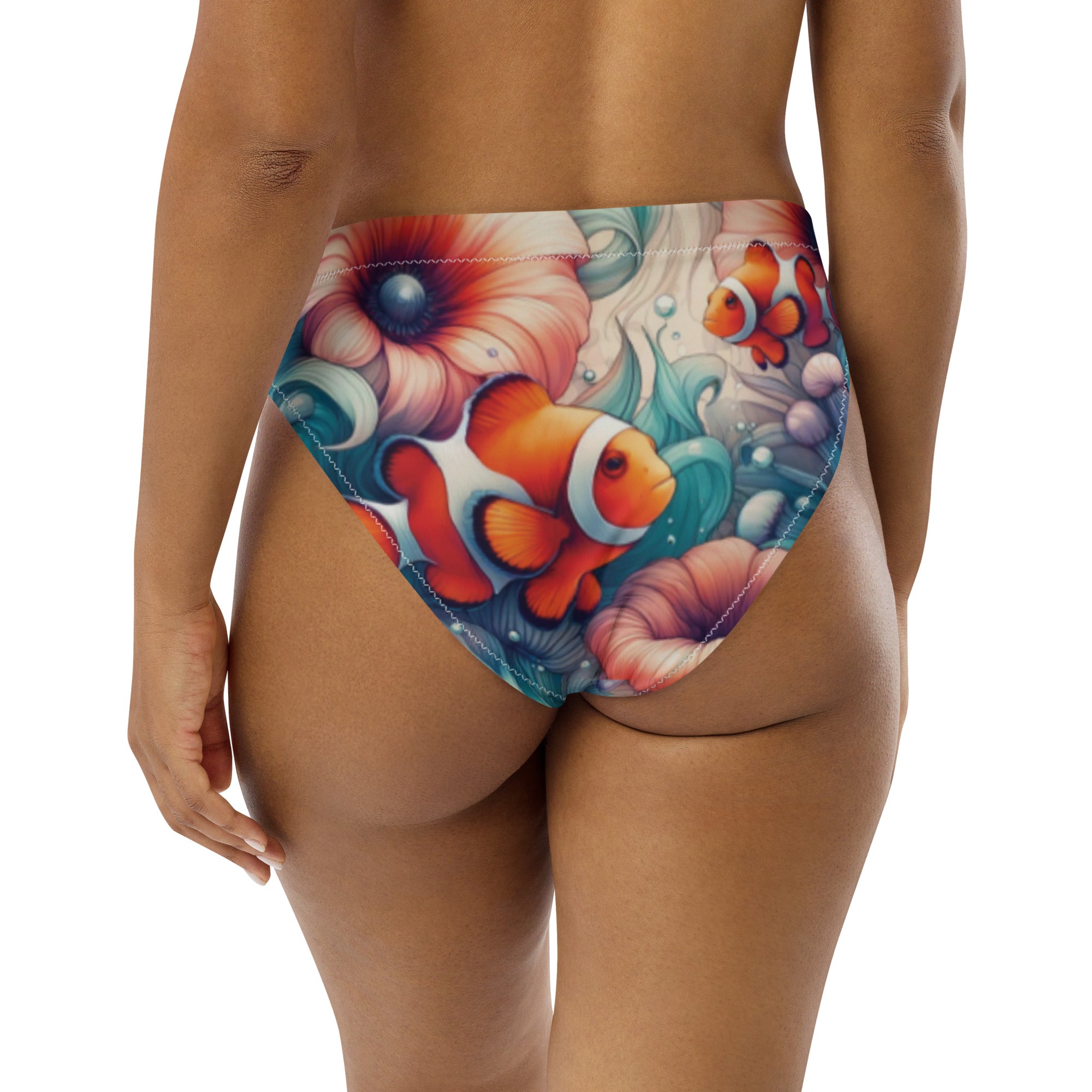 Clownfish Gardens Scuba Bikini Bottom - High Waisted – back view – recycled scuba bikini for divers, snorkelers, and warm water adventures