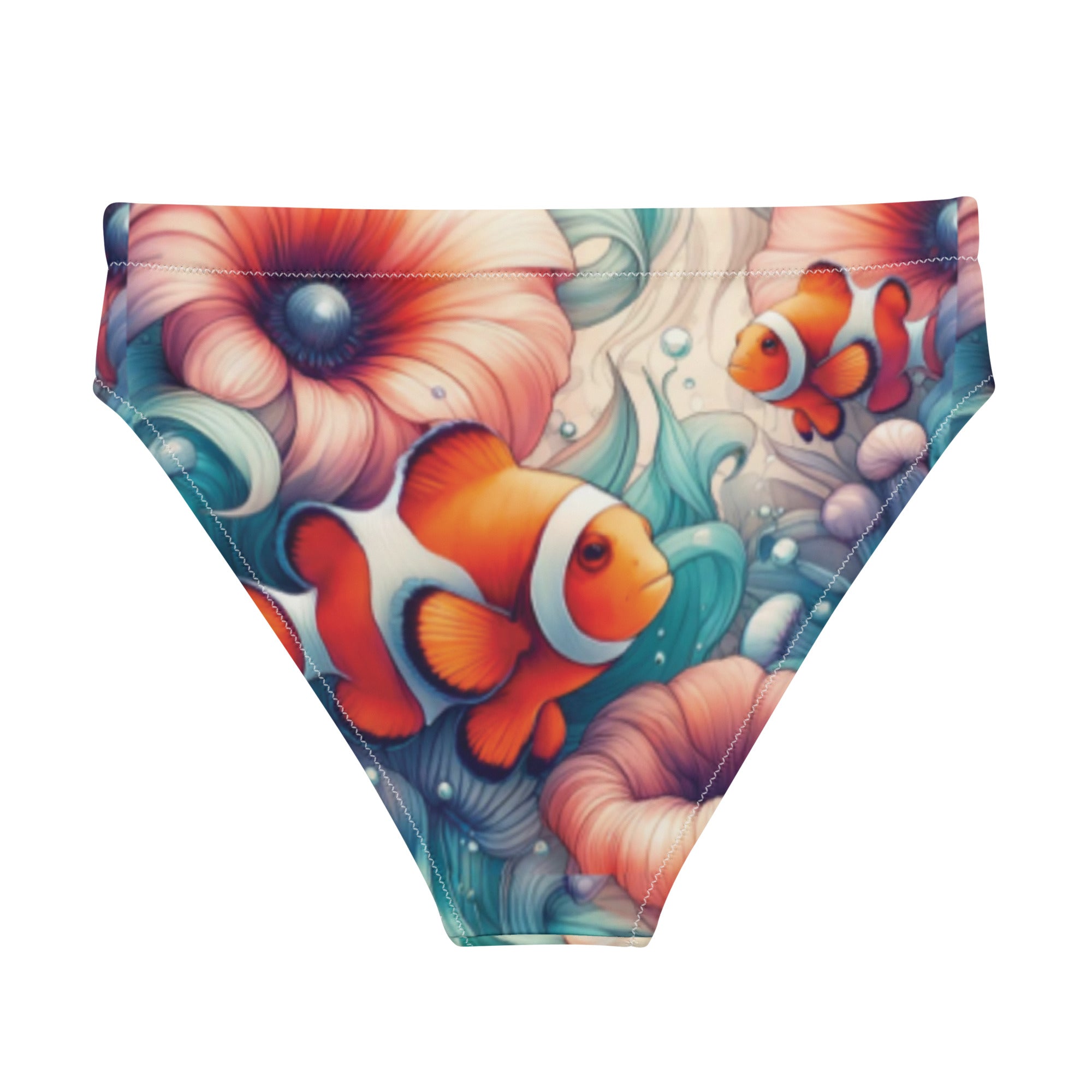 Clownfish Gardens Scuba Bikini Bottom - High Waisted – back view – sustainable scuba swimsuit in soft recycled polyester for ocean lovers