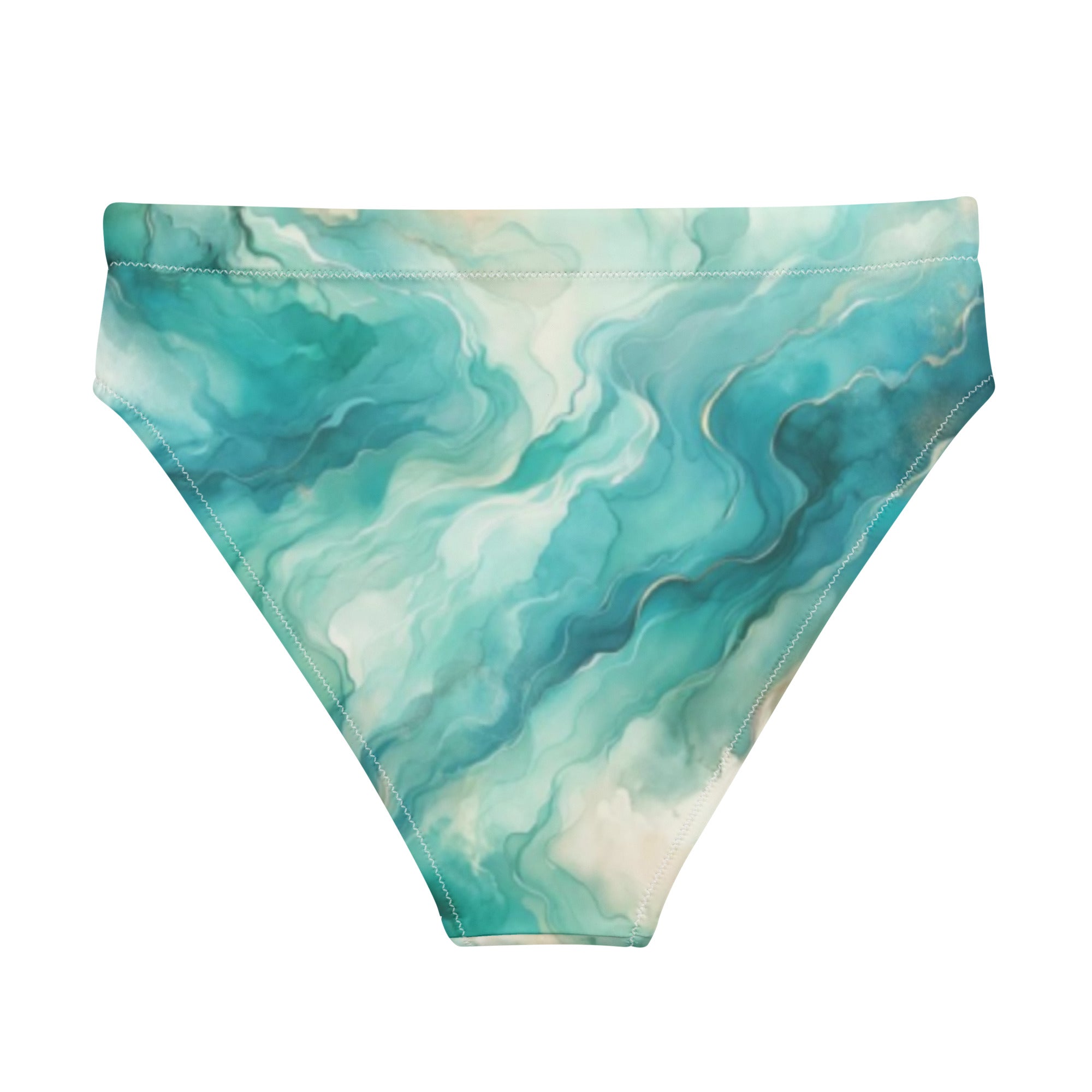 Turquoise Seas Scuba Bikini Bottom - High Waisted – back view – sustainable scuba swimsuit in soft recycled polyester for ocean lovers
