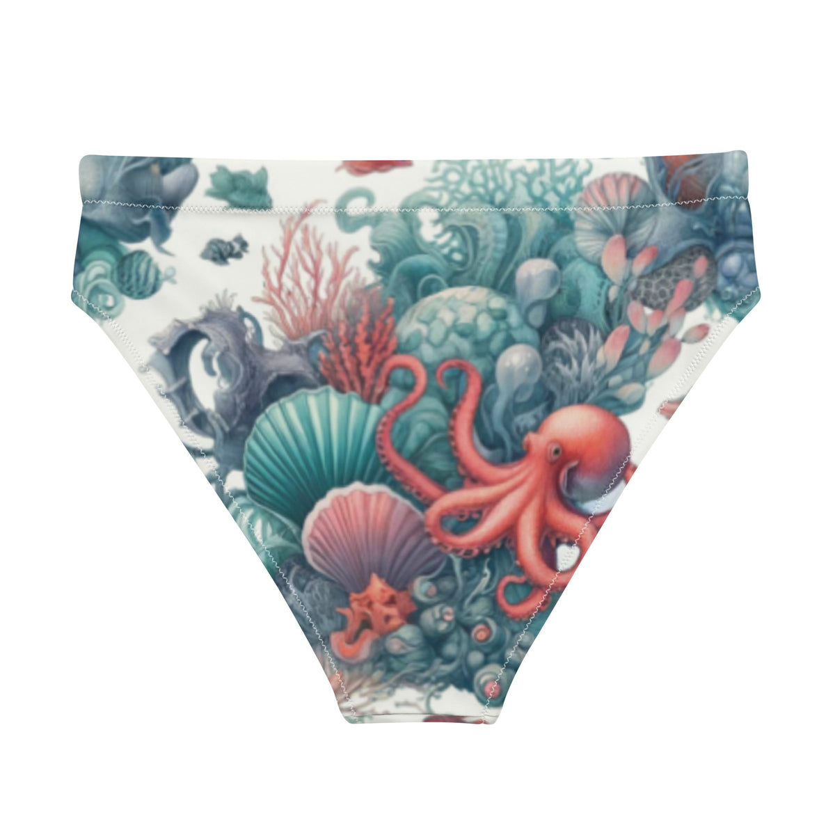 Octopus Reef Scuba Bikini Bottom - High Waisted – back view – recycled scuba bikini for divers, snorkelers, and warm water adventures