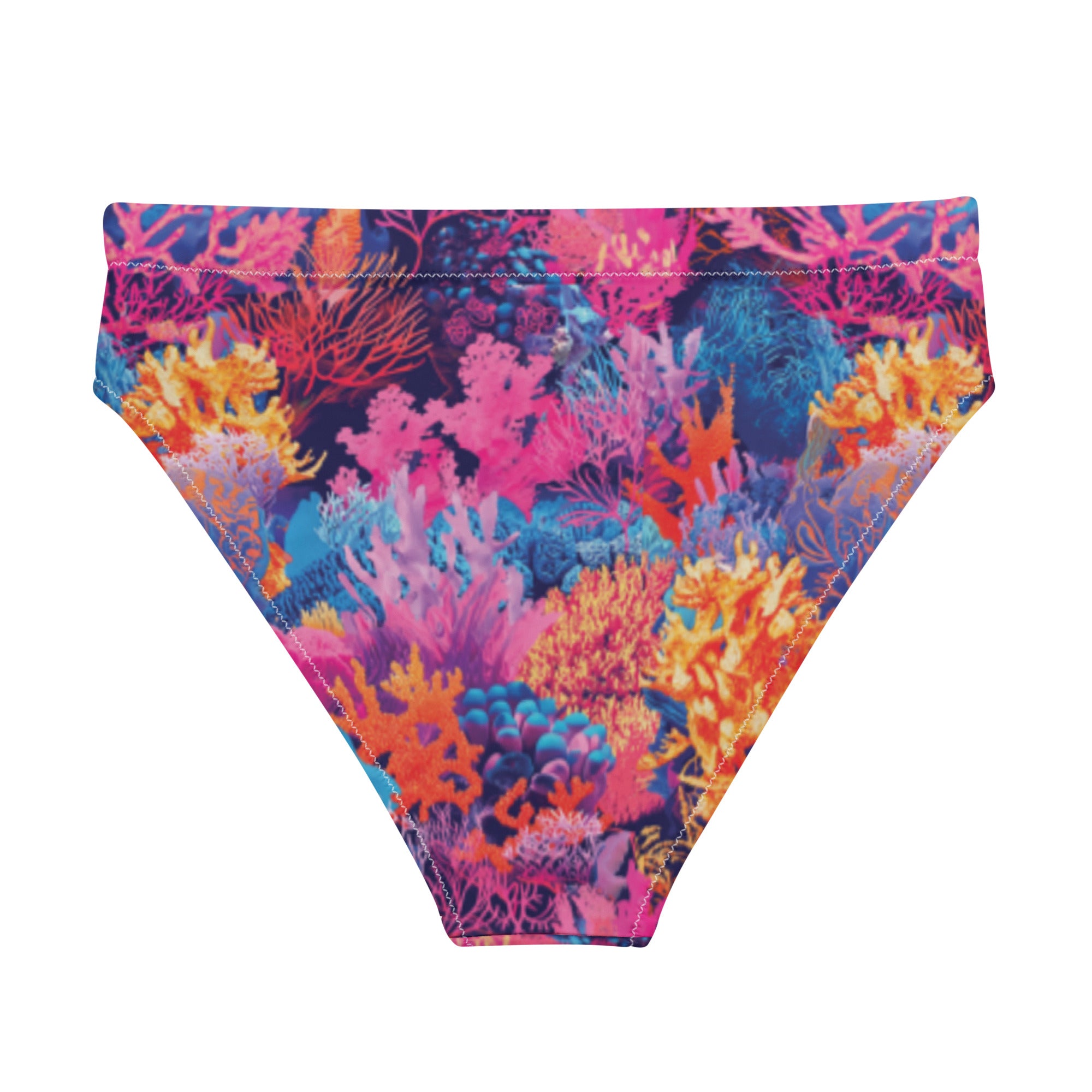 Fire Corals Scuba Bikini Bottom - High Waisted – back view – sustainable scuba swimsuit in soft recycled polyester for ocean lovers