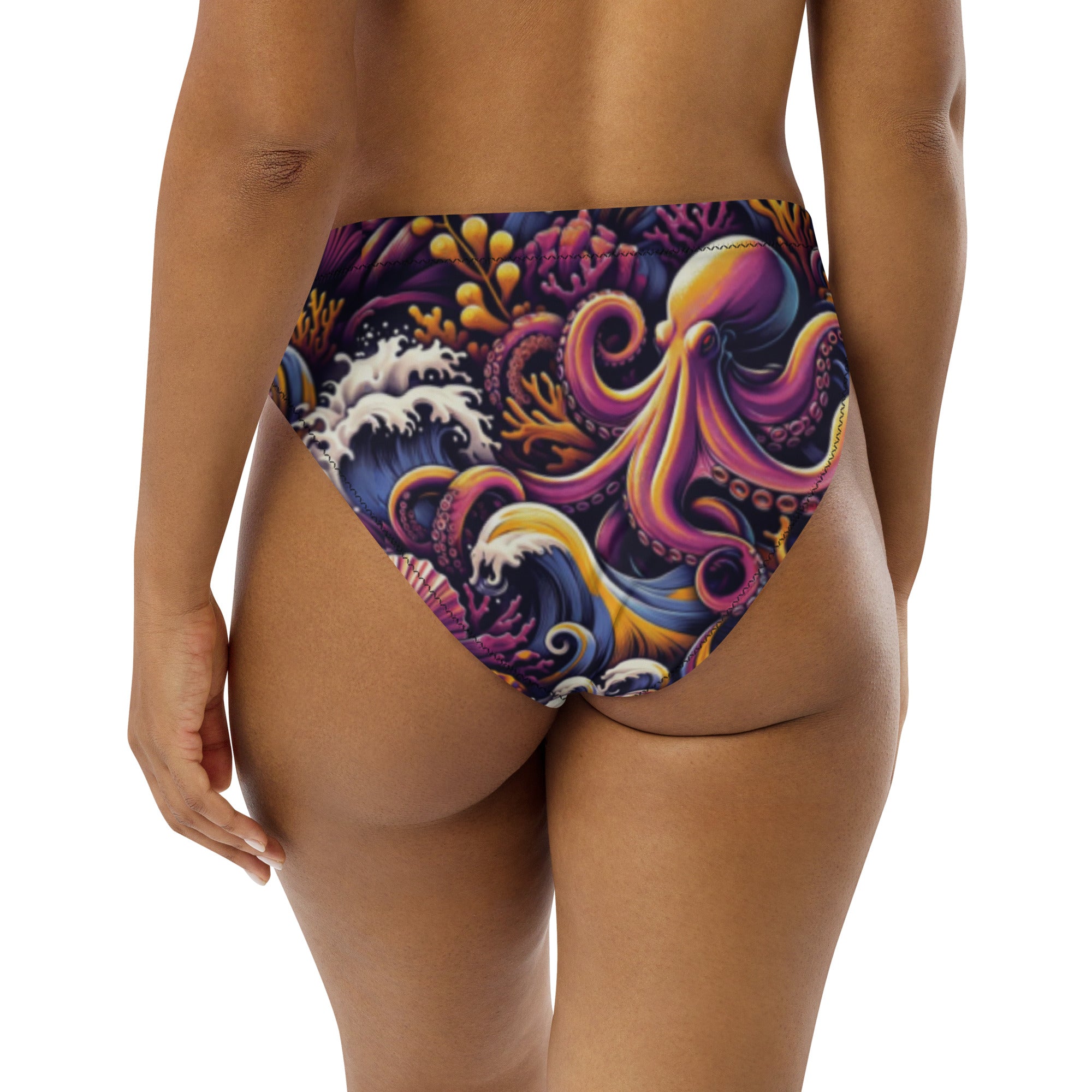 Octopus Ink Scuba Bikini Bottom - High Waisted – back view – recycled scuba bikini for divers, snorkelers, and warm water adventures