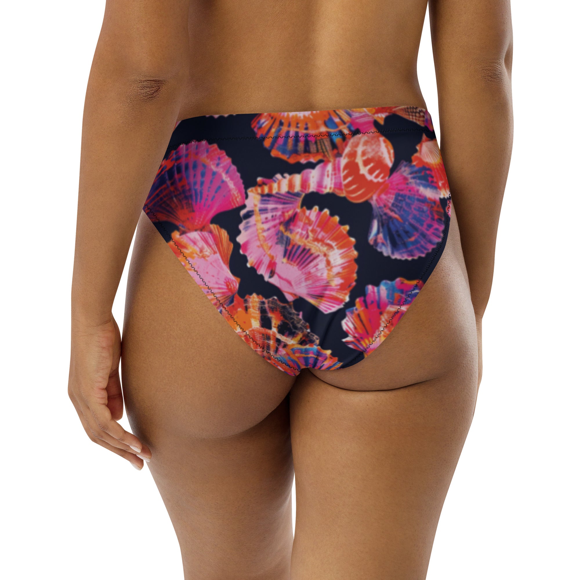 Neon Shells Scuba Bikini Bottom - High Waisted – back view – recycled scuba bikini for divers, snorkelers, and warm water adventures