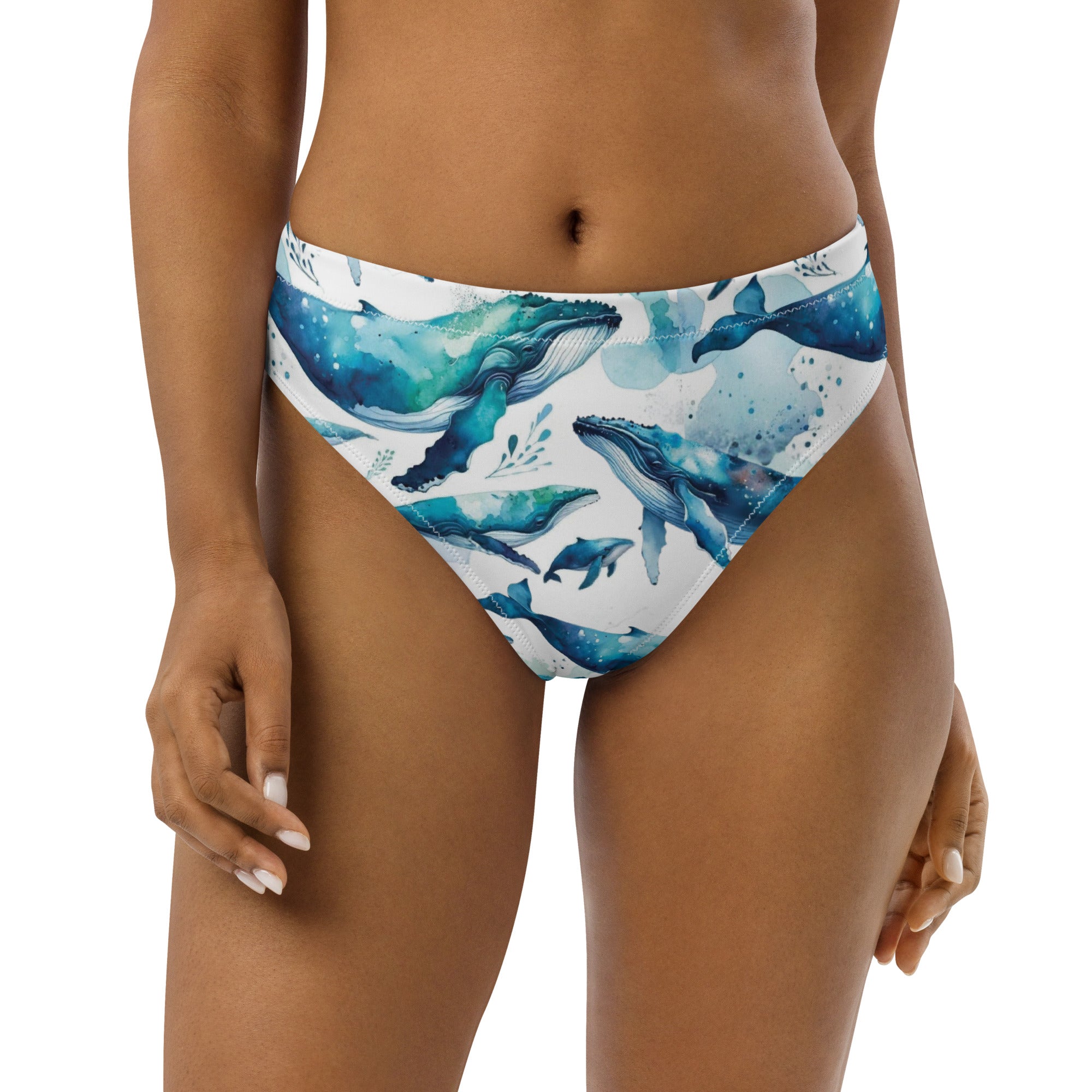 Humpback Dreams Scuba Bikini Bottoms - High Waisted – front view – recycled scuba bikini for divers, snorkelers, and warm water adventures