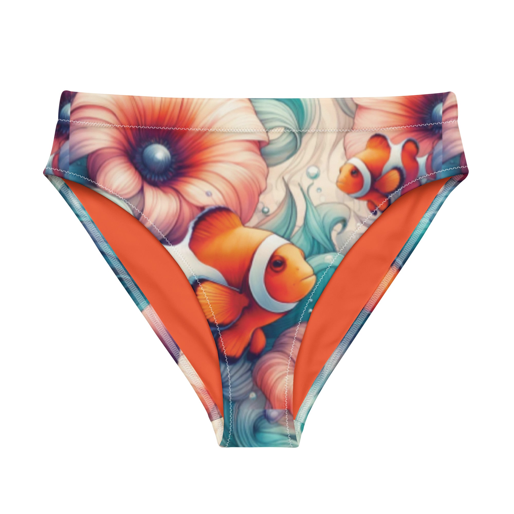 Clownfish Gardens Scuba Bikini Bottom - High Waisted – front view – scuba diving swimsuit with UPF 50+ sun protection for tropical reef diving