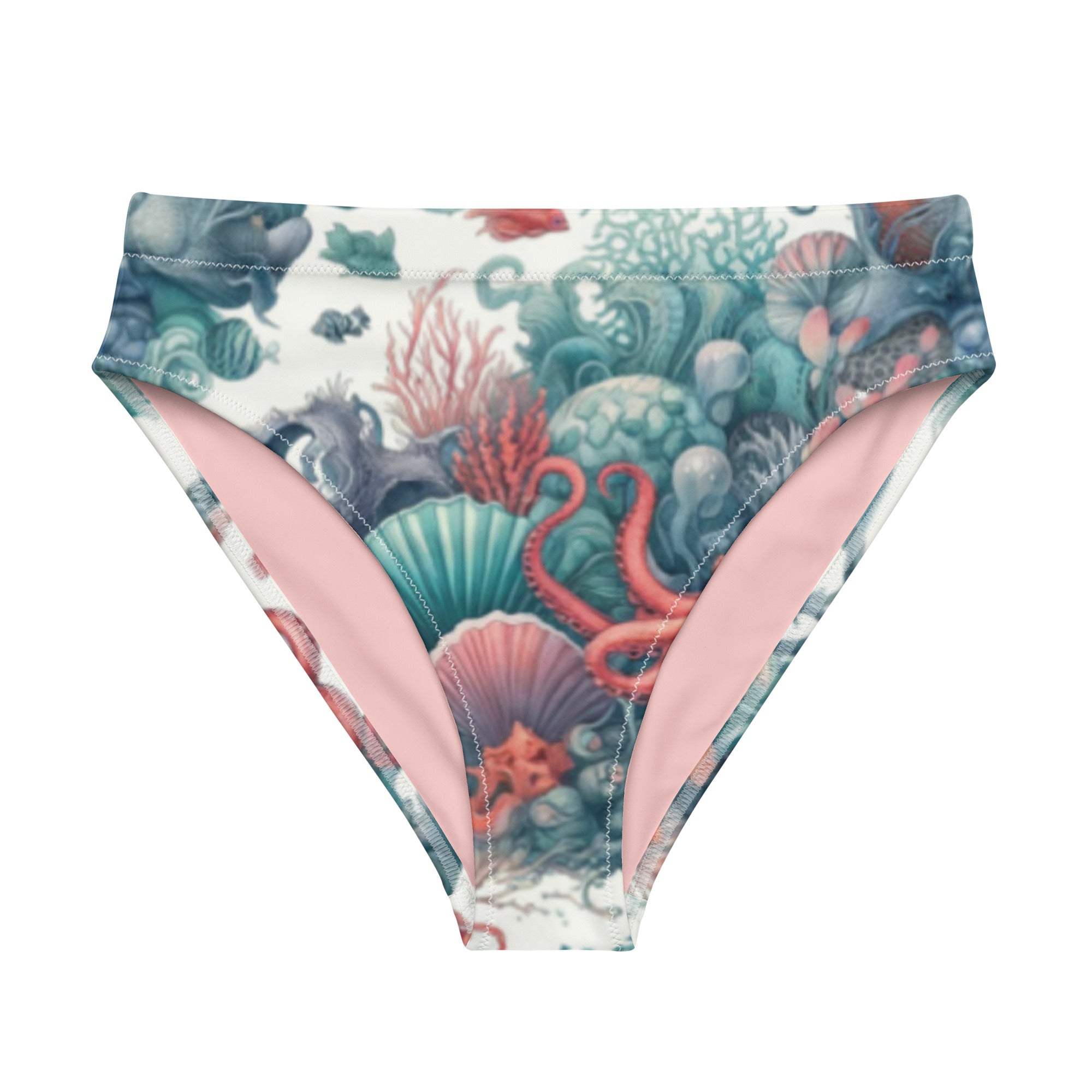 Octopus Reef Scuba Bikini Bottom - High Waisted – front view – scuba diving swimsuit with UPF 50+ sun protection for tropical reef diving